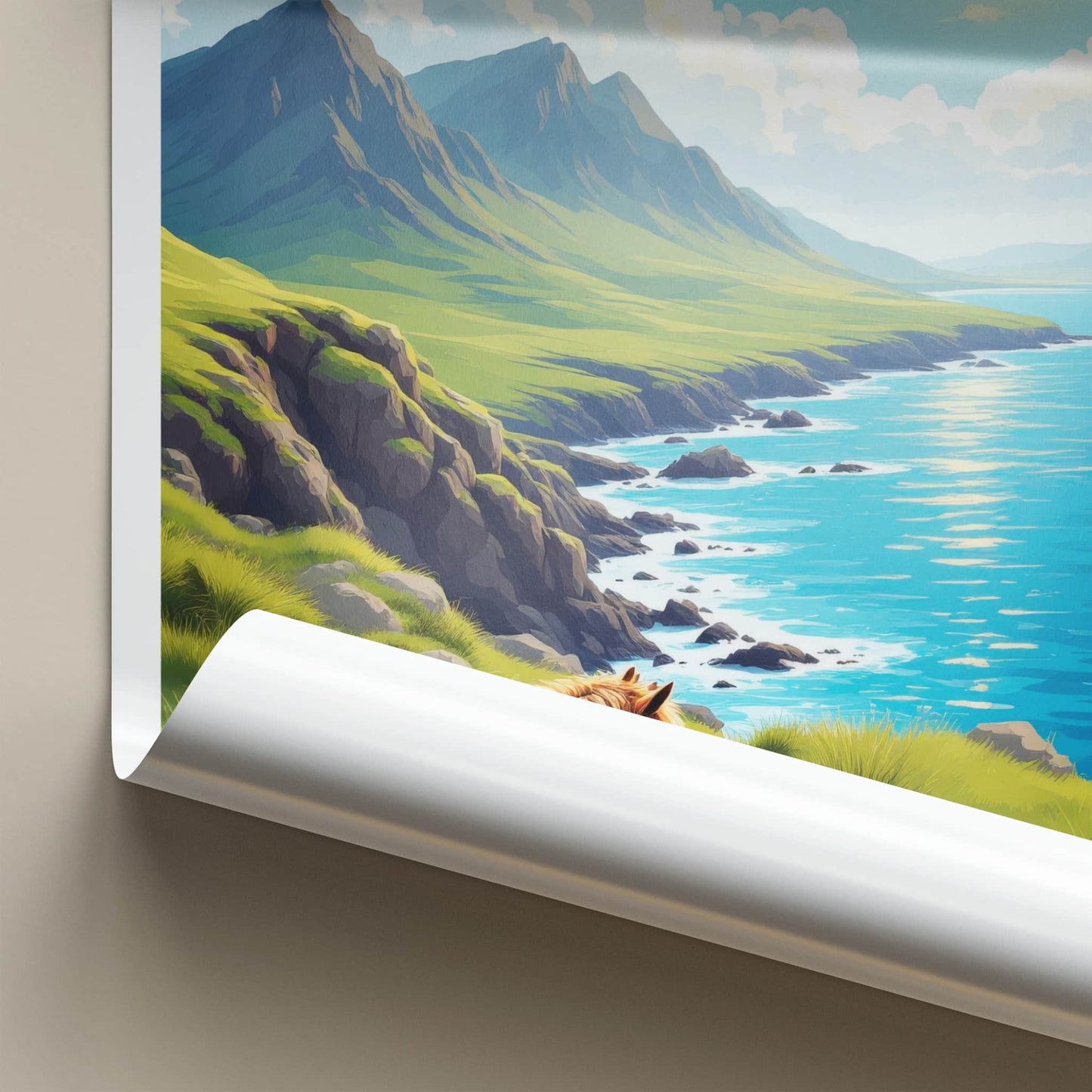 Connemara National Park Poster - Ireland Travel Art - Grassy Coast Horse Wall Decor