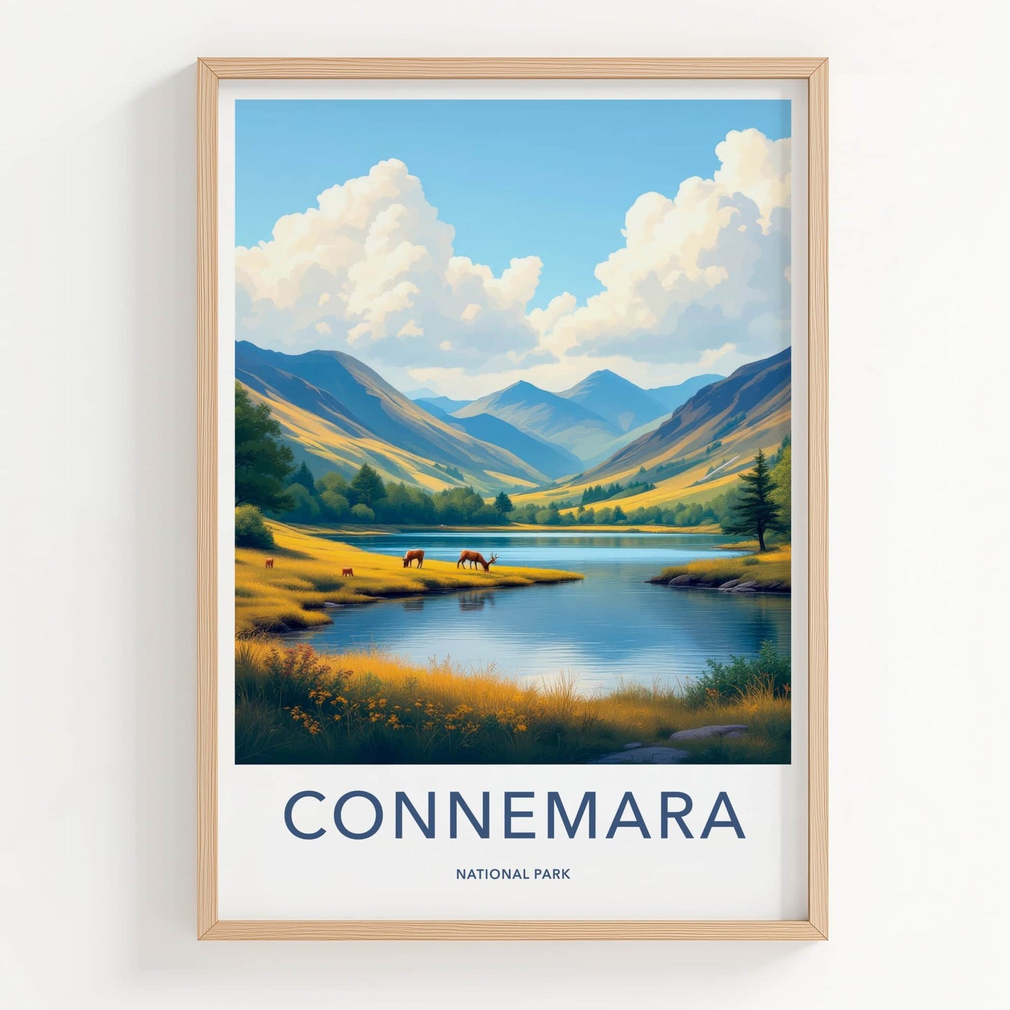 Connemara National Park Poster - Ireland Travel Art - Lake Deer Mountains Wall Decor