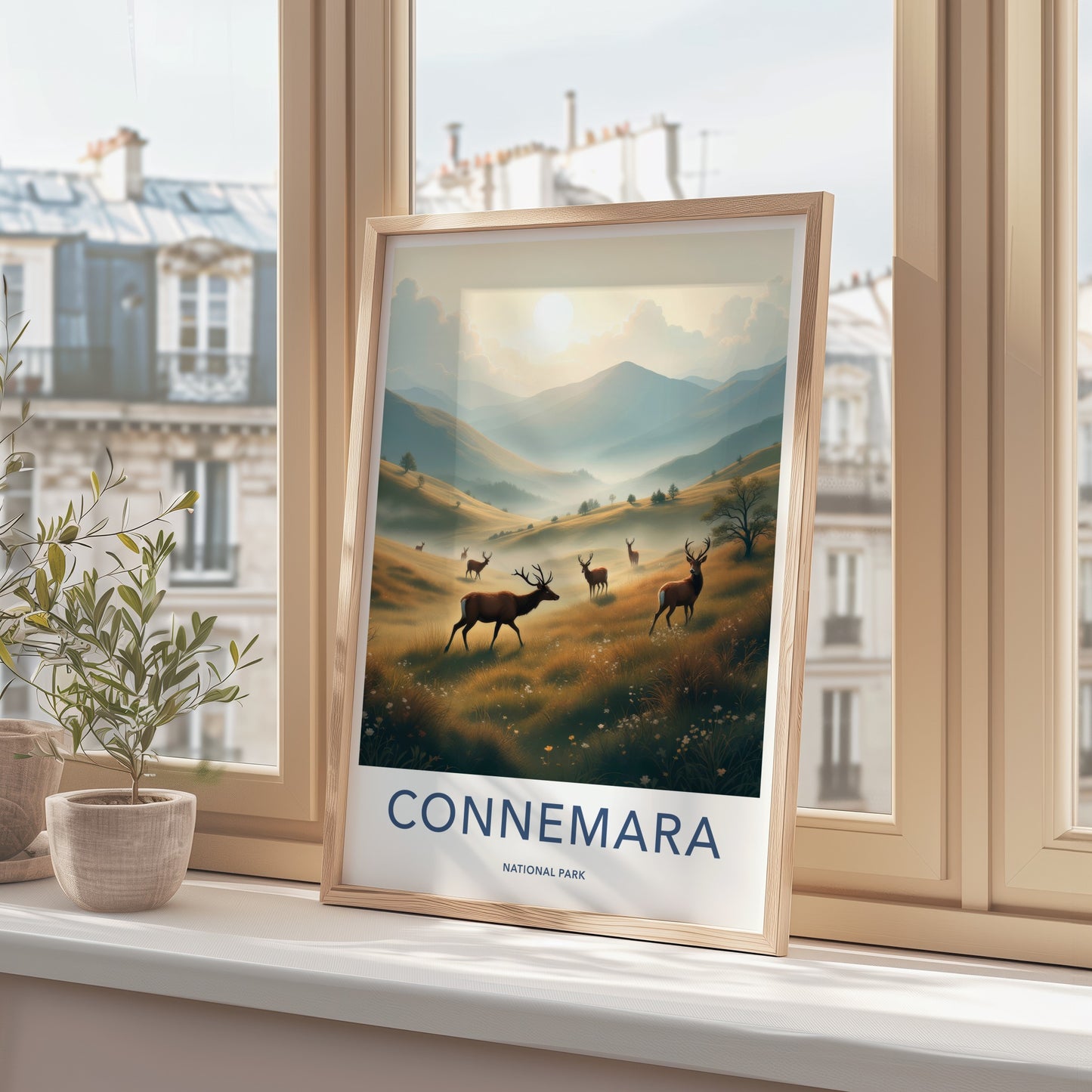 Connemara Poster - Ireland Travel Art - Deer Golden Hills Home Decor