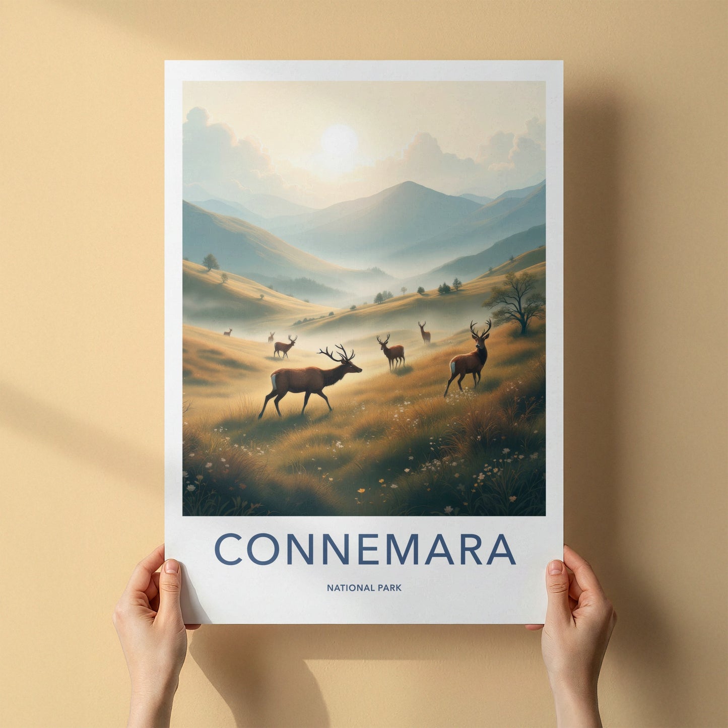 Connemara Poster - Ireland Travel Art - Deer Golden Hills Home Decor