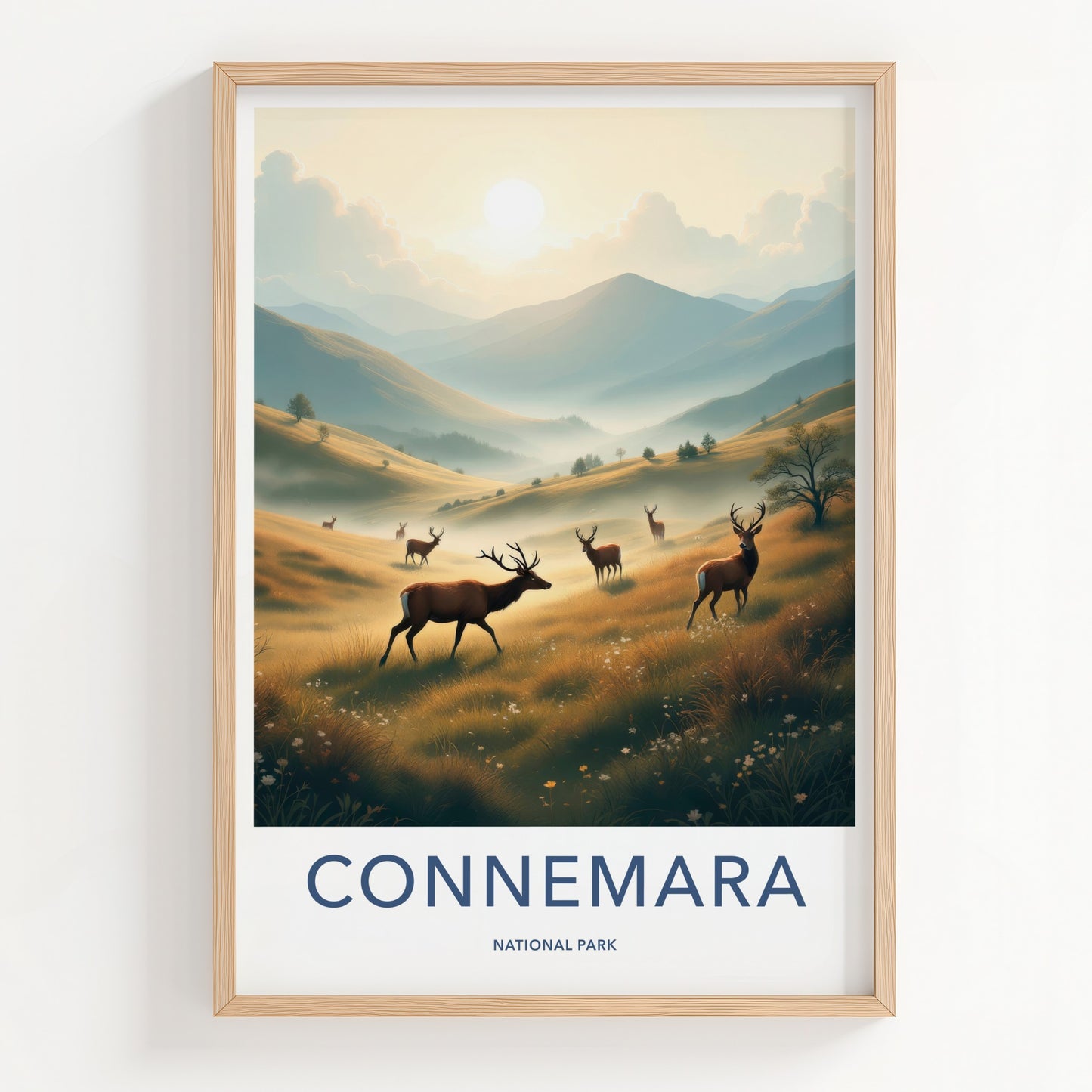 Connemara Poster - Ireland Travel Art - Deer Golden Hills Home Decor