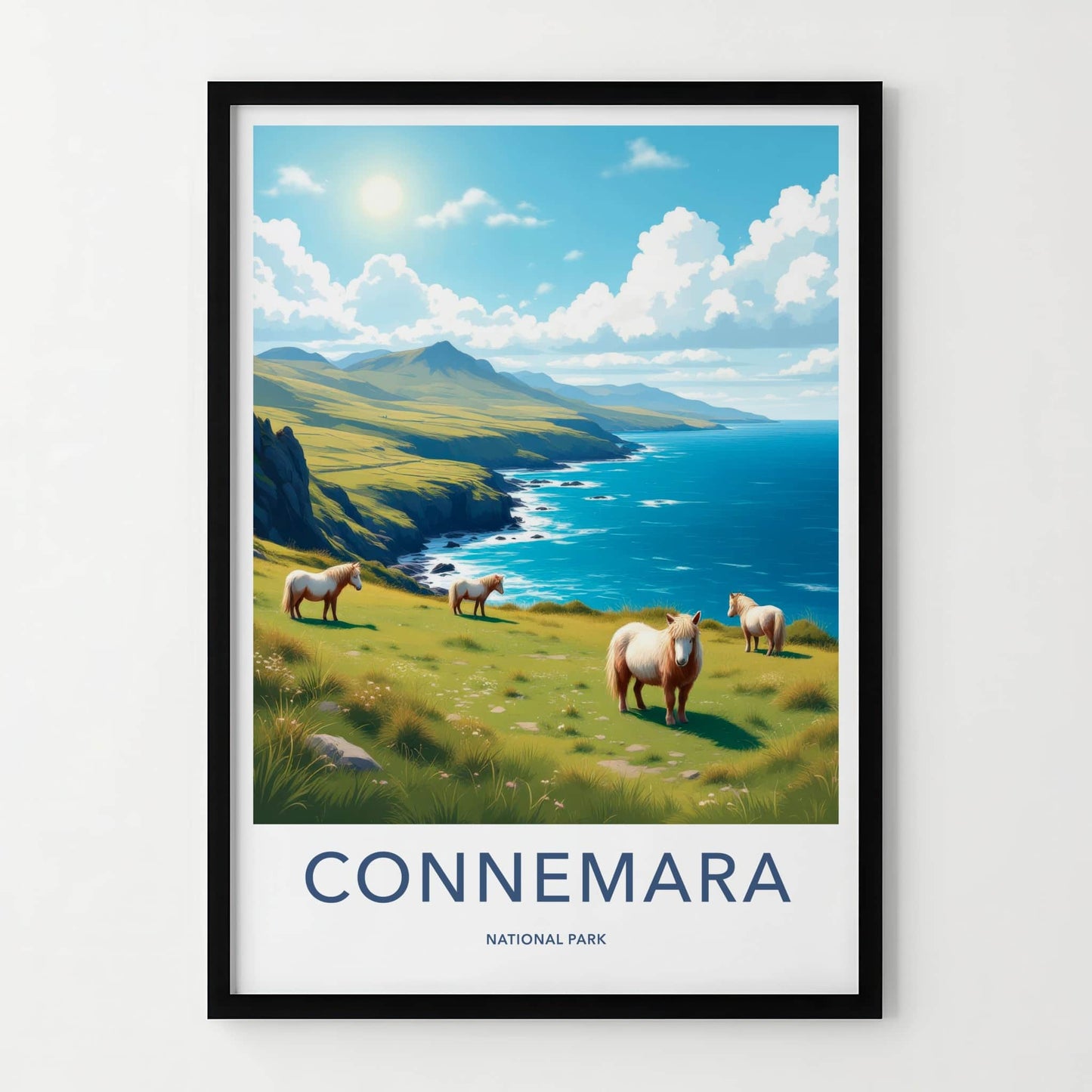 Connemara Poster - Ireland Travel Art - Wild Horses Coast Home Decor