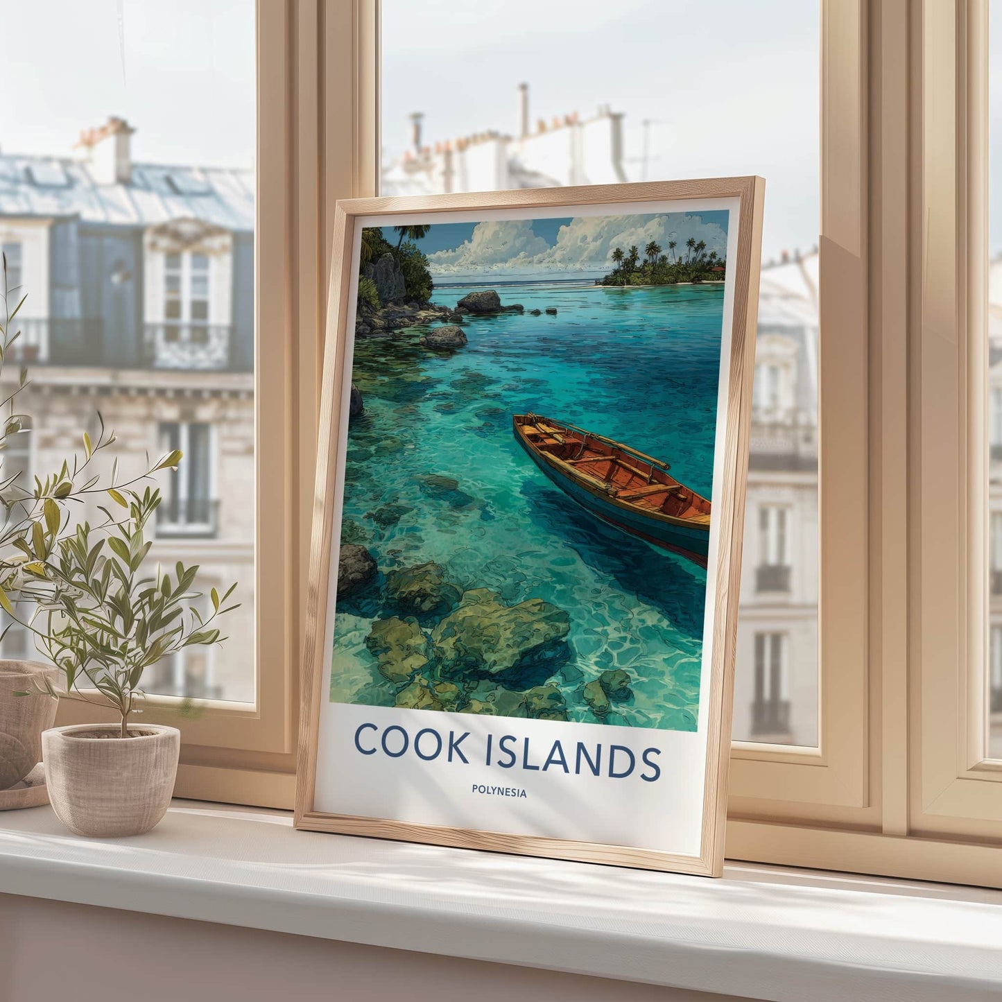 Cook Islands Poster - Cook Islands Travel Print - Wooden Boat Azure Home Decor