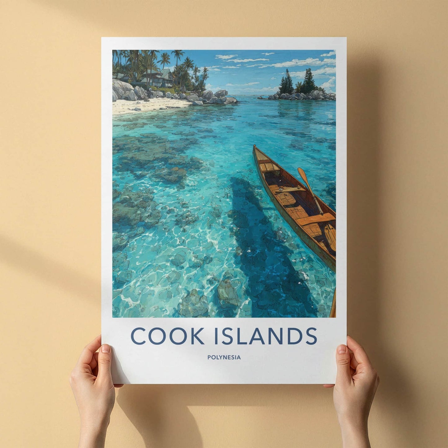 Cook Islands Poster - Polynesia Wall Art - Wooden Canoe Azure Home Decor