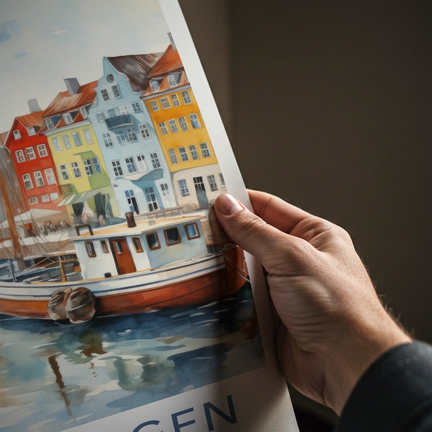Copenhagen Poster - Denmark Travel Art - Colorful Canal Boats Home Decor