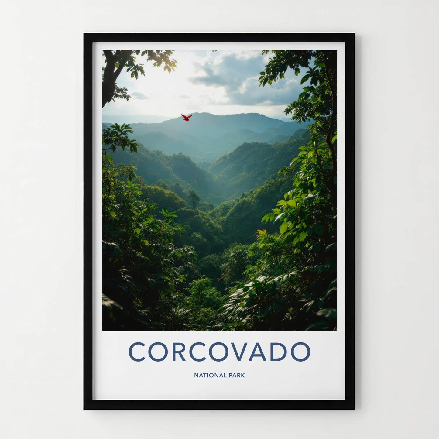 Corcovado National Park Poster - Costa Rica Travel Art - Red Bird Soaring Home Decor