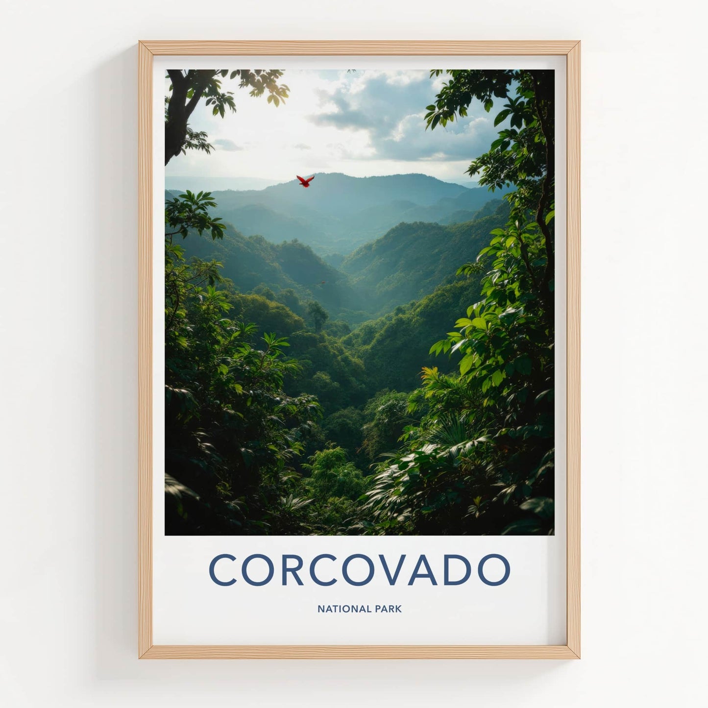 Corcovado National Park Poster - Costa Rica Travel Art - Red Bird Soaring Home Decor
