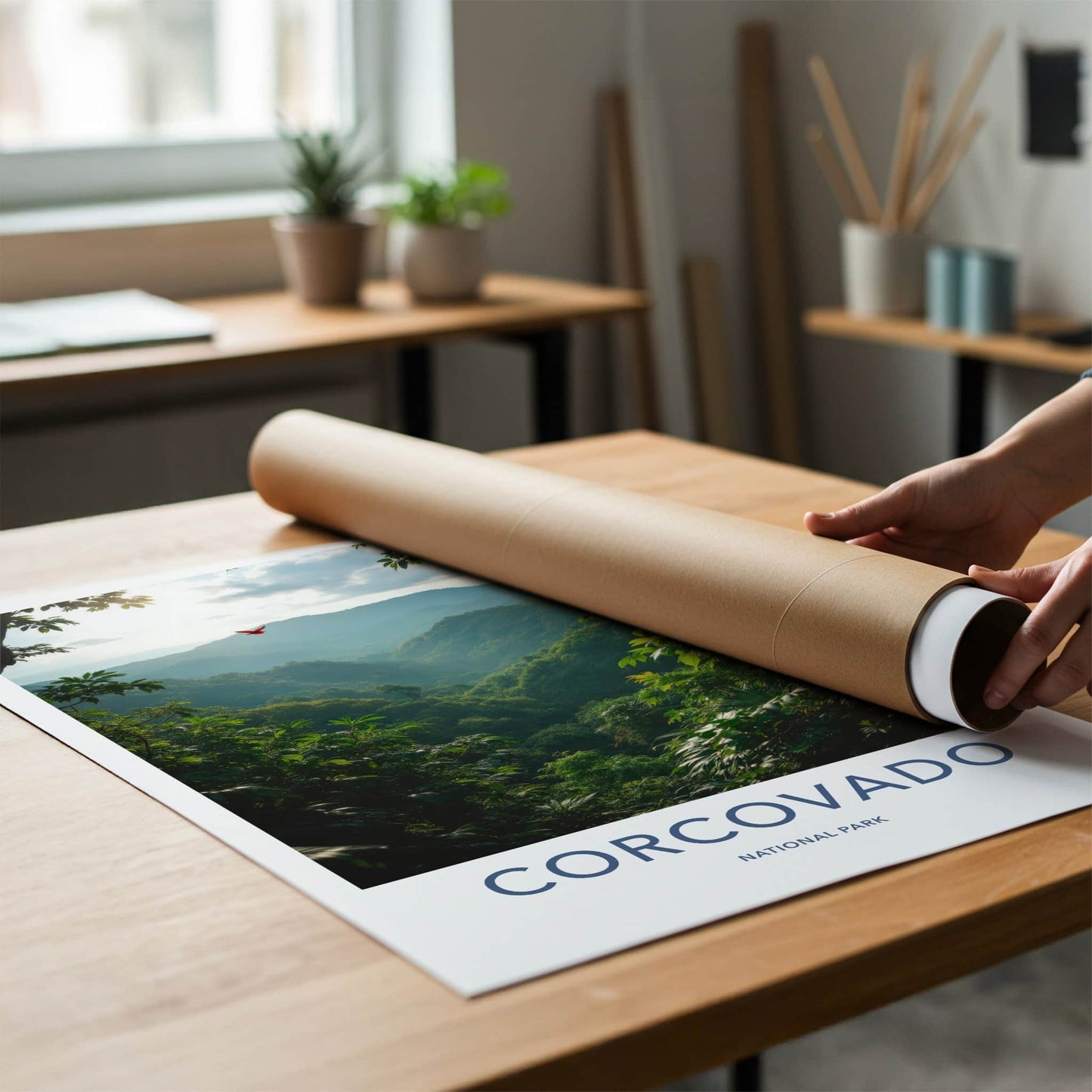 Corcovado National Park Poster - Costa Rica Travel Art - Red Bird Soaring Home Decor