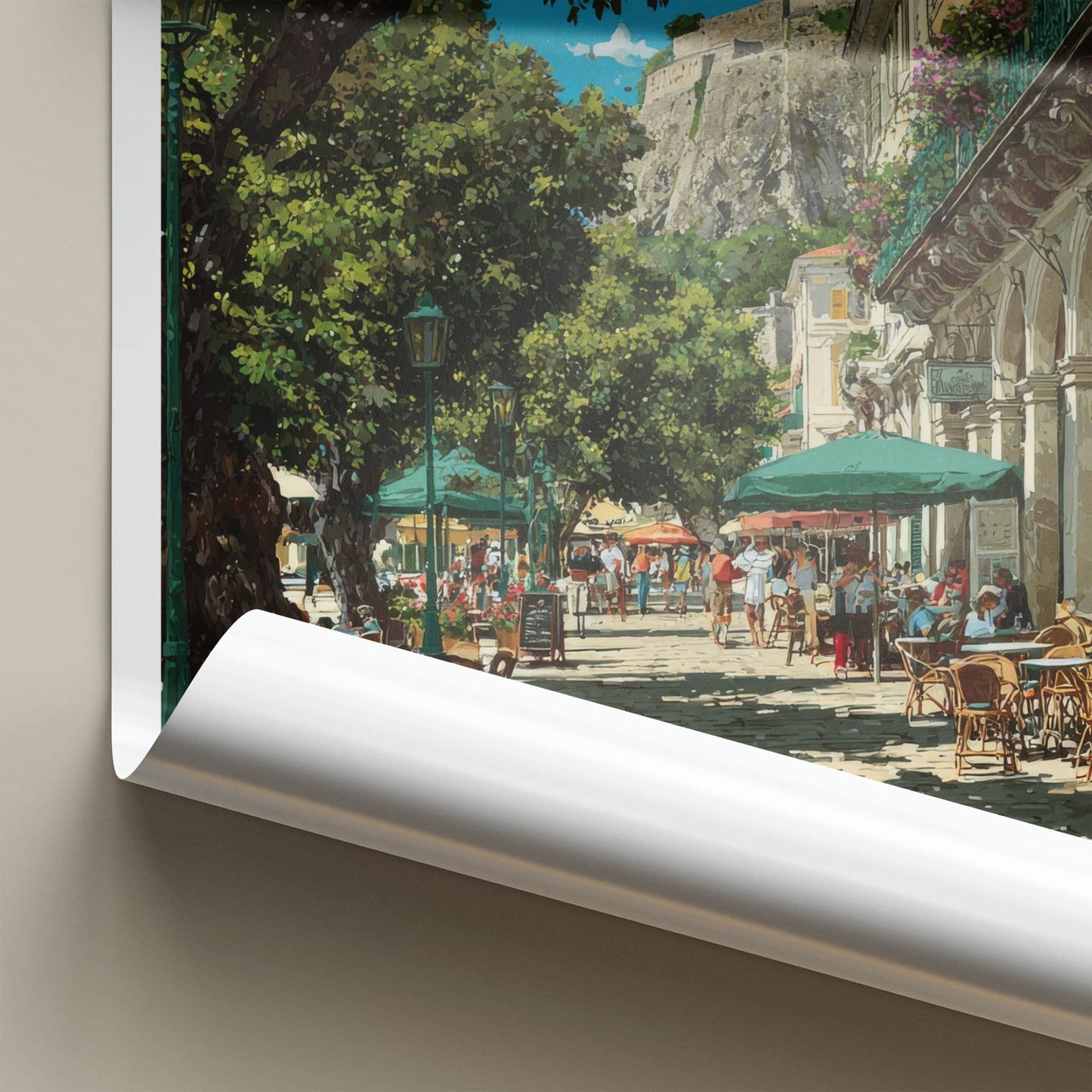 Corfu Poster Greece Street Cafe Scene Framed Print Home Decor
