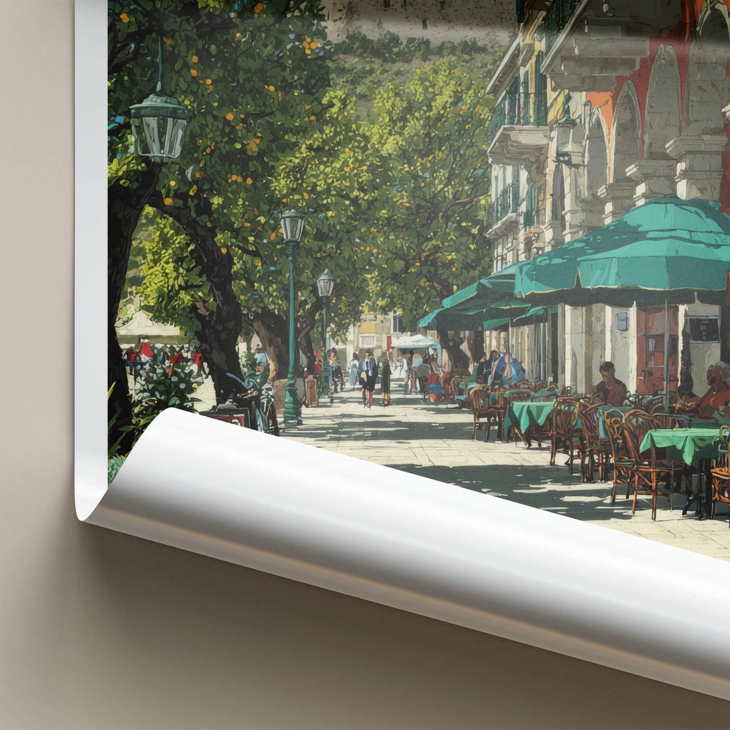 Corfu Poster Greece Street Cafe Umbrellas Home Decor