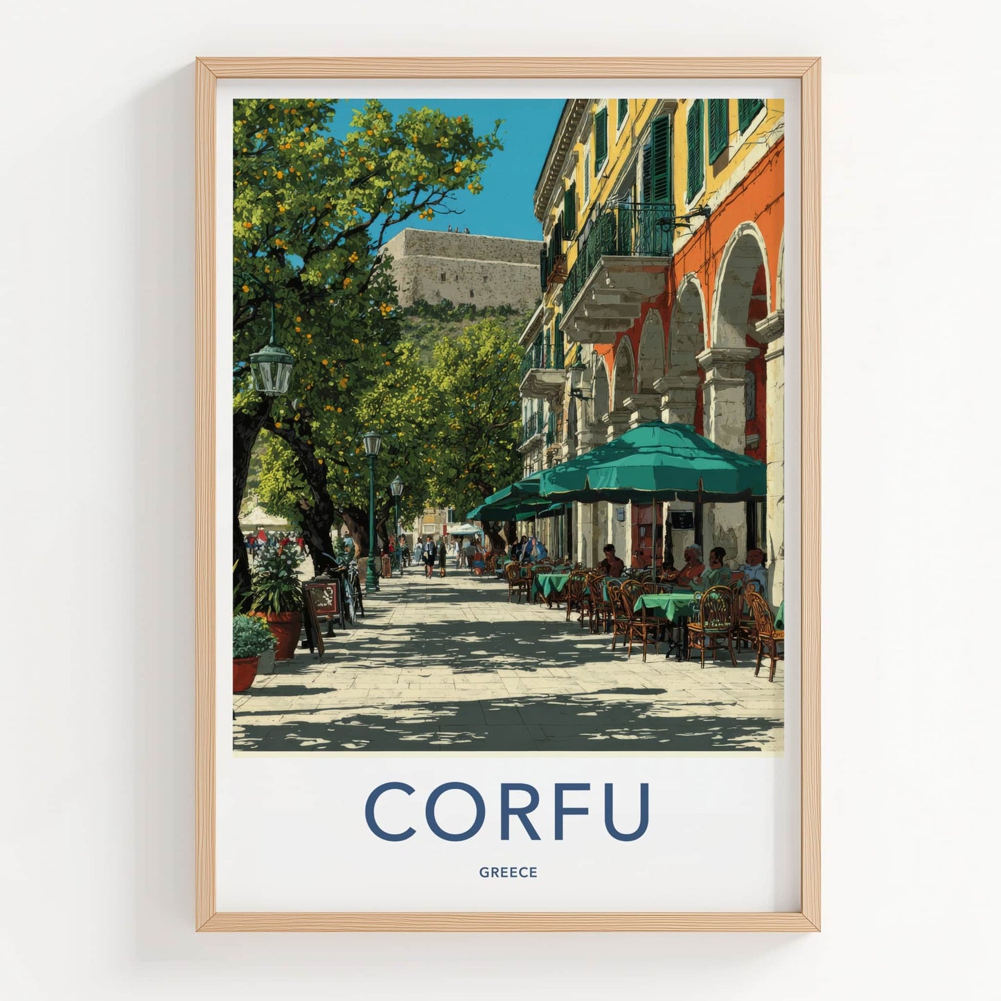 Corfu Poster Greece Street Cafe Umbrellas Home Decor