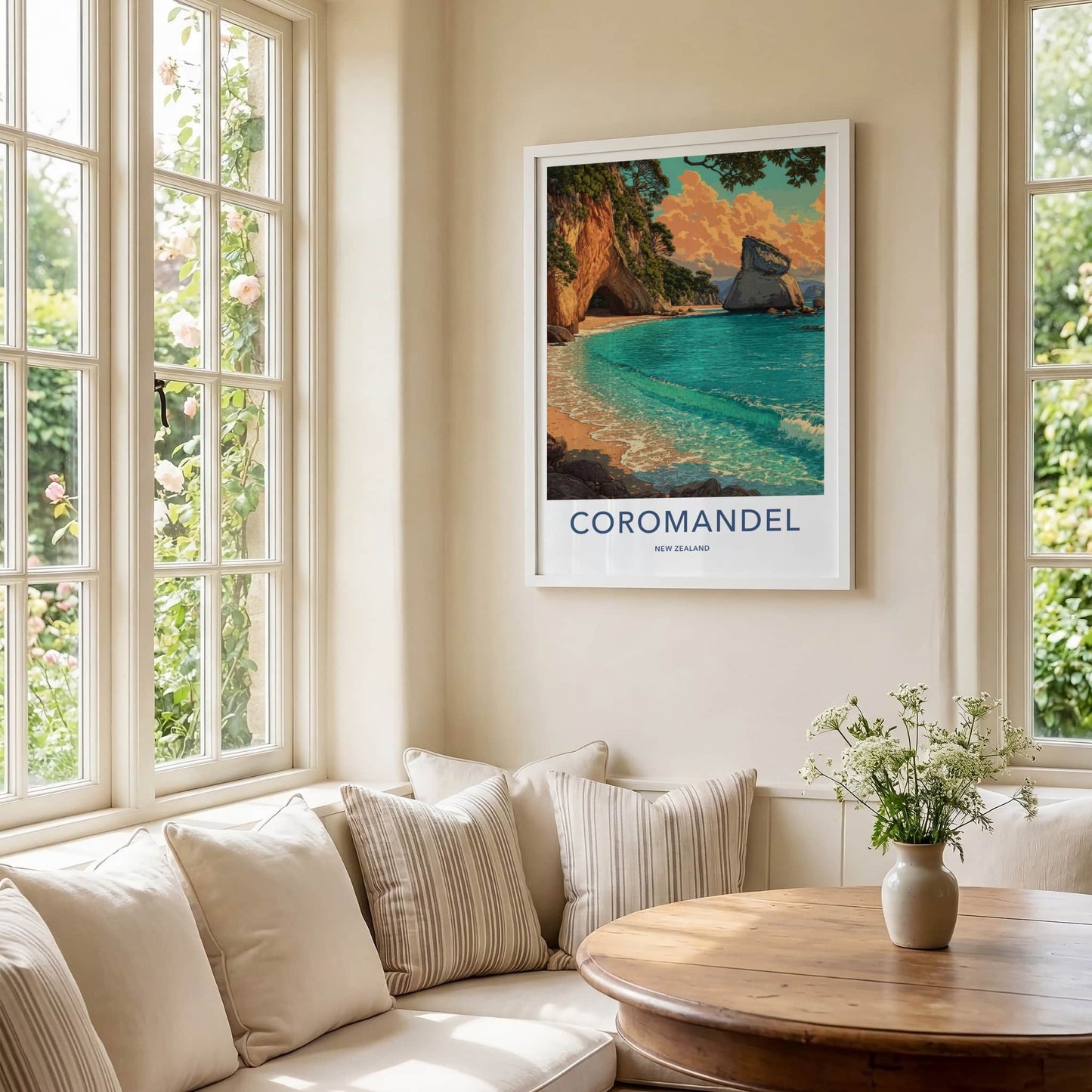 Coromandel Poster - New Zealand Travel Print - Cave Beach Home Decor
