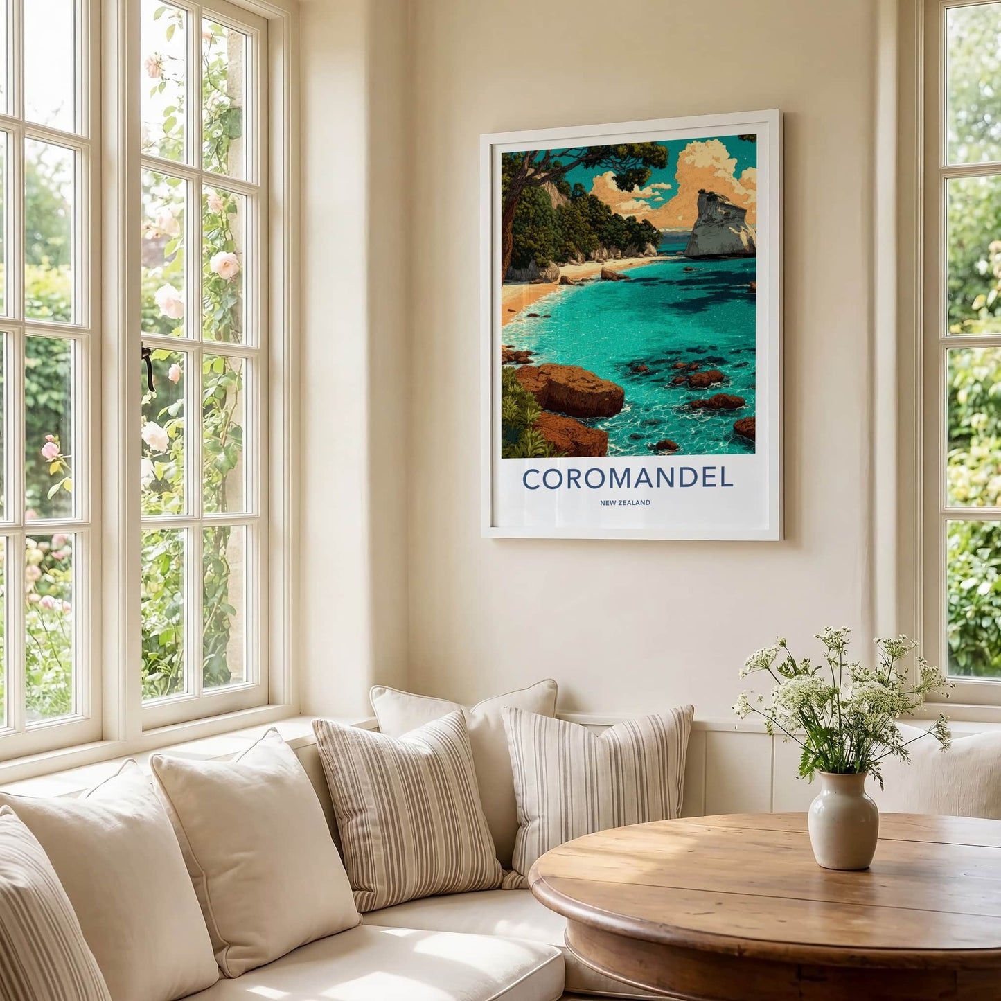 Coromandel Poster New Zealand Travel Print Ocean Beach Cliff Gallery Art