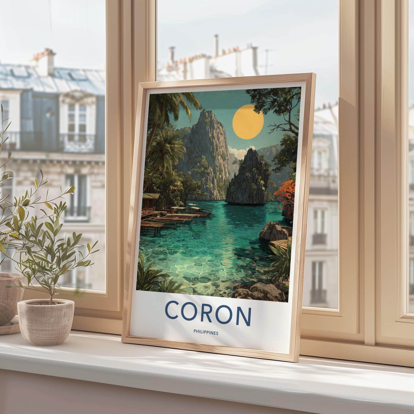 Coron Poster - Philippines Travel Art - Emerald Waters Boats Home Decor