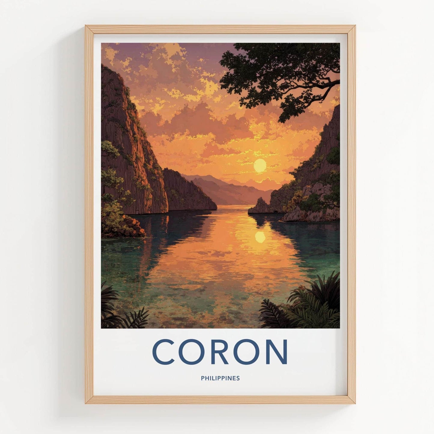 Coron Poster - Philippines Travel Art - Golden Island Sunset Home Decor