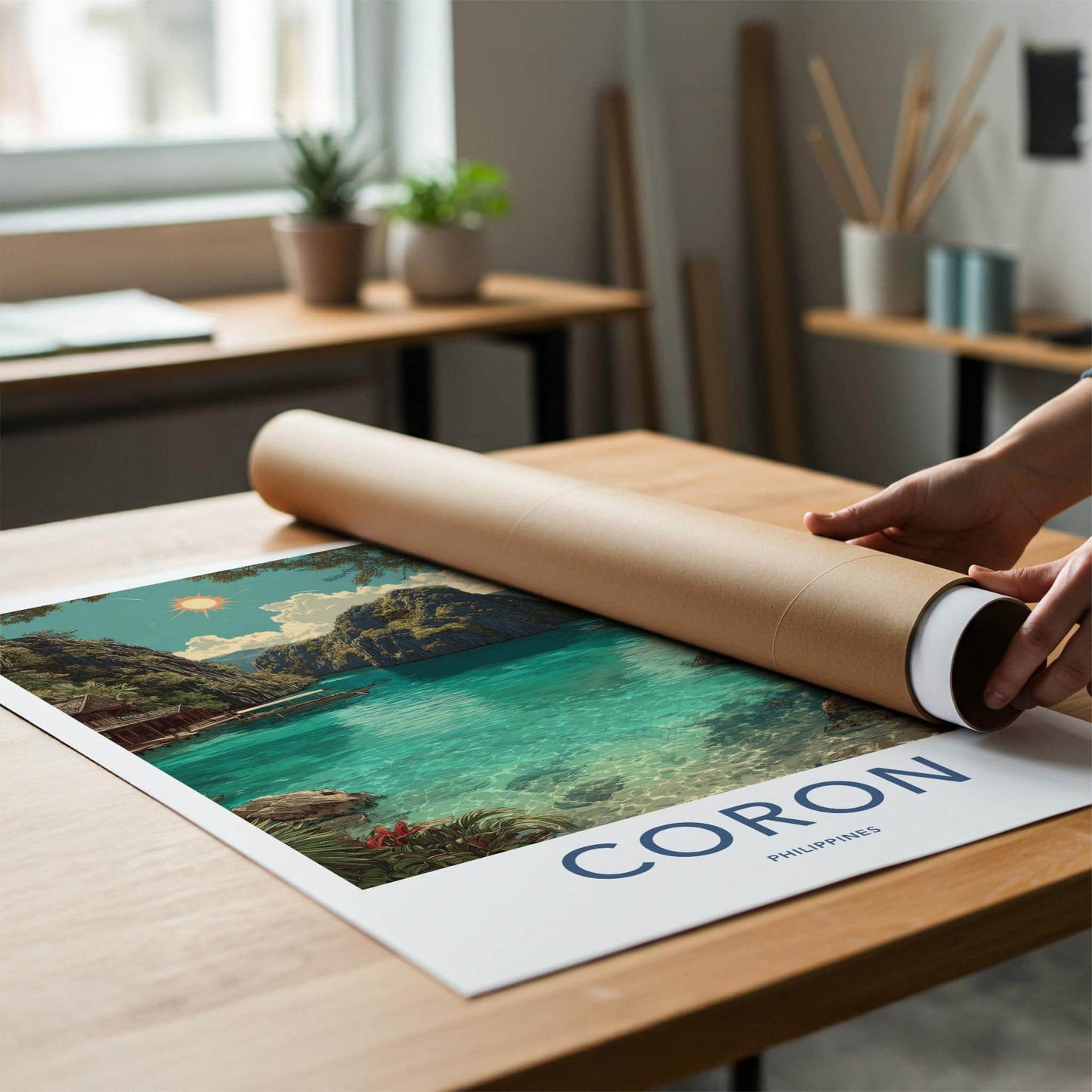 Coron Poster - Philippines Travel Art - Tropical Lagoon Boats Home Decor