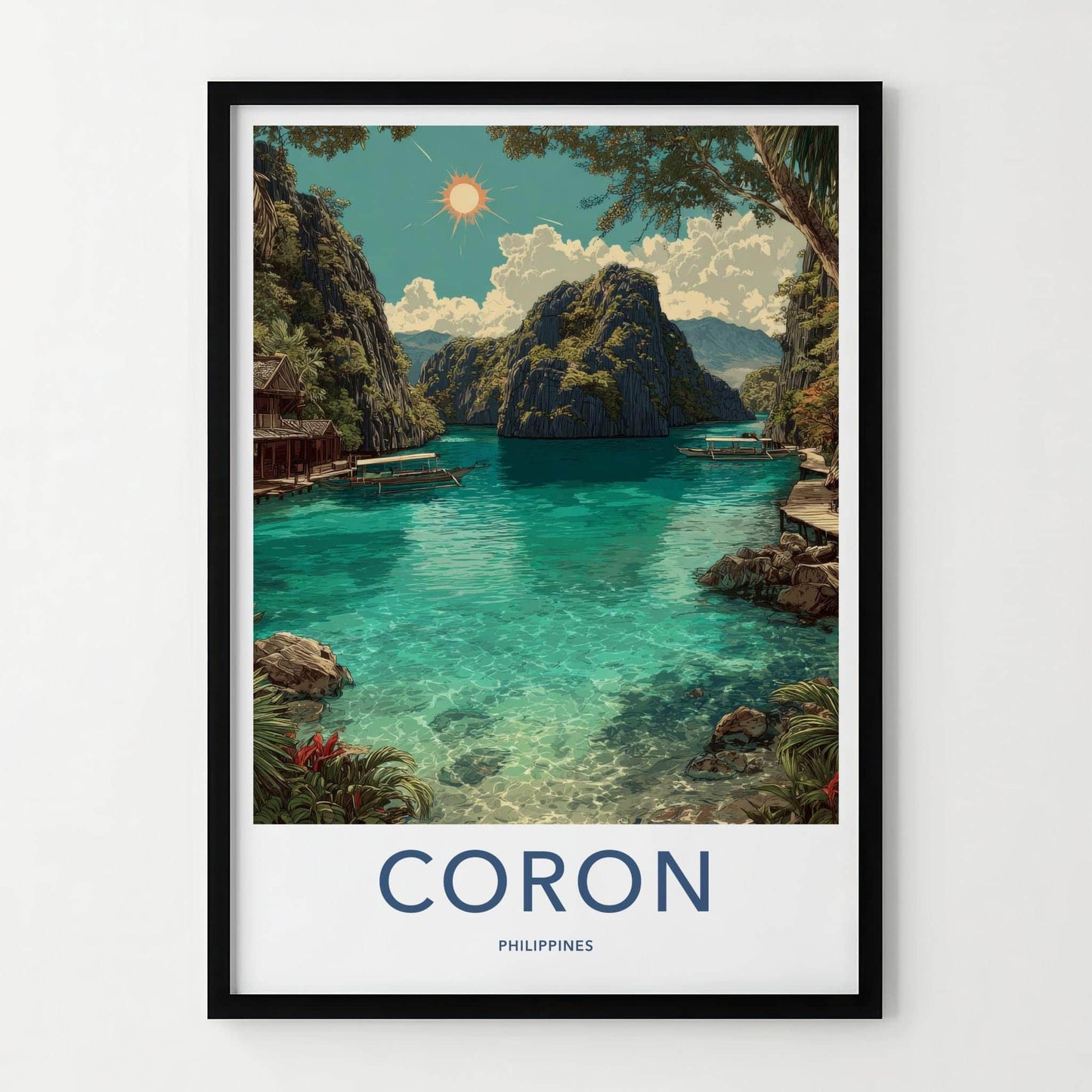 Coron Poster - Philippines Travel Art - Tropical Lagoon Boats Home Decor