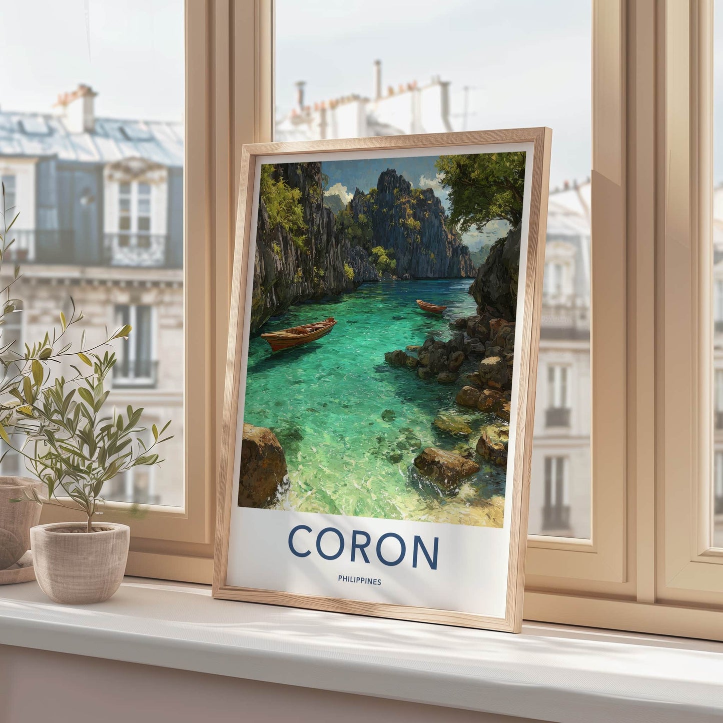 Coron Poster - Philippines Travel Print - Clear Water Boats Wall Decor