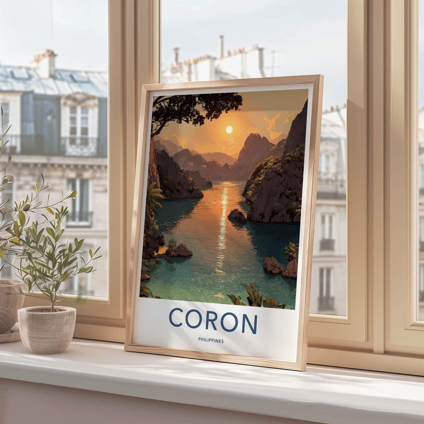 Coron Poster - Philippines Travel Print - Sunset Islands Inlet Home Art
