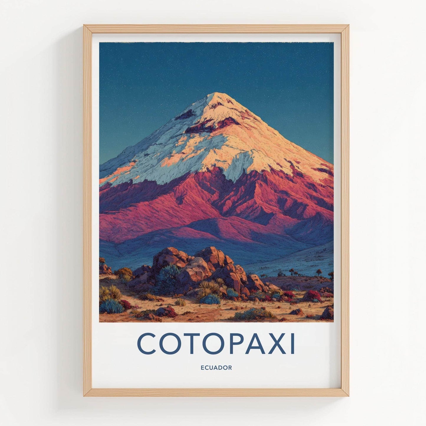 Cotopaxi Poster - Ecuador Scenic Art - Starry Volcanic Peak Room Decor