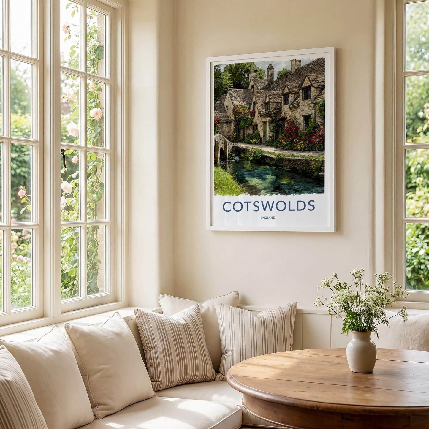 Cotswolds Poster - England Travel Art - Floral Stone Bridge Wall Decor