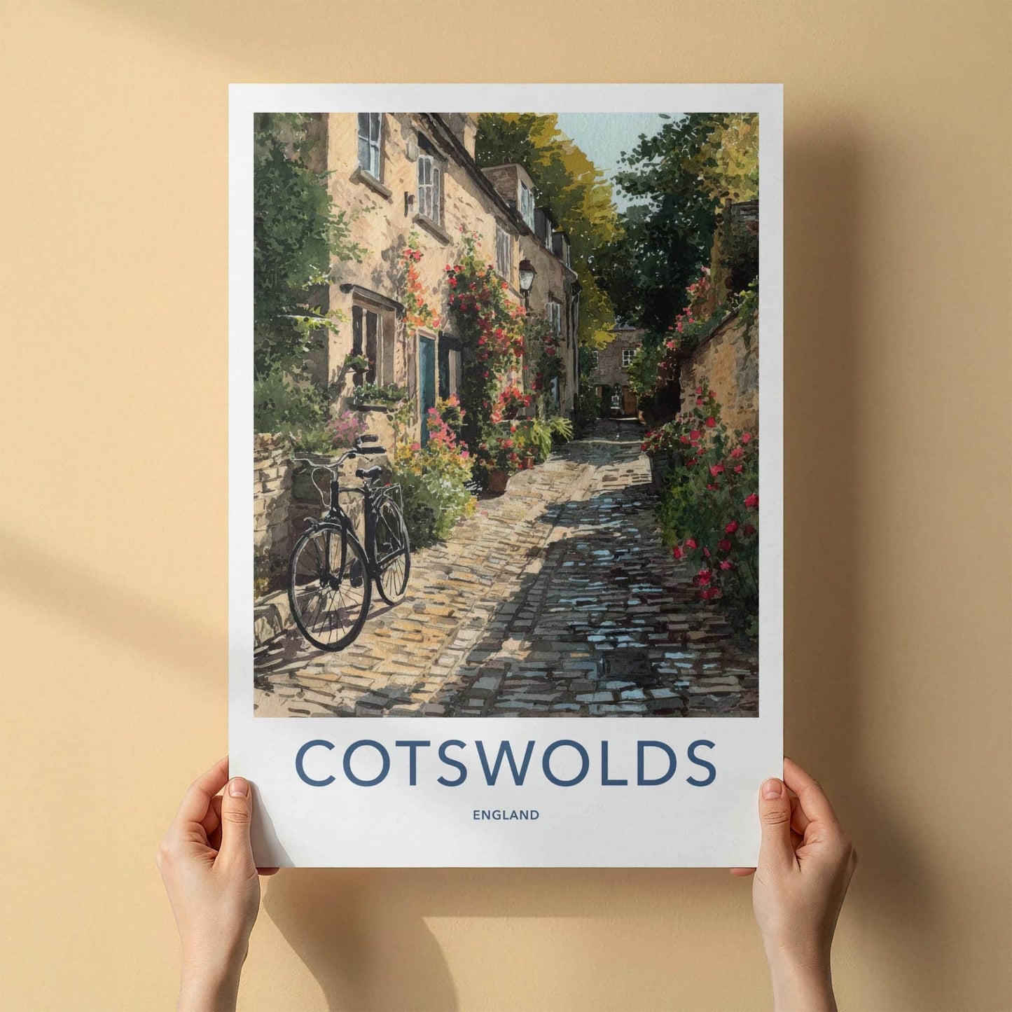 Cotswolds Poster - England Travel Art - Rustic Village Lane Wall Decor