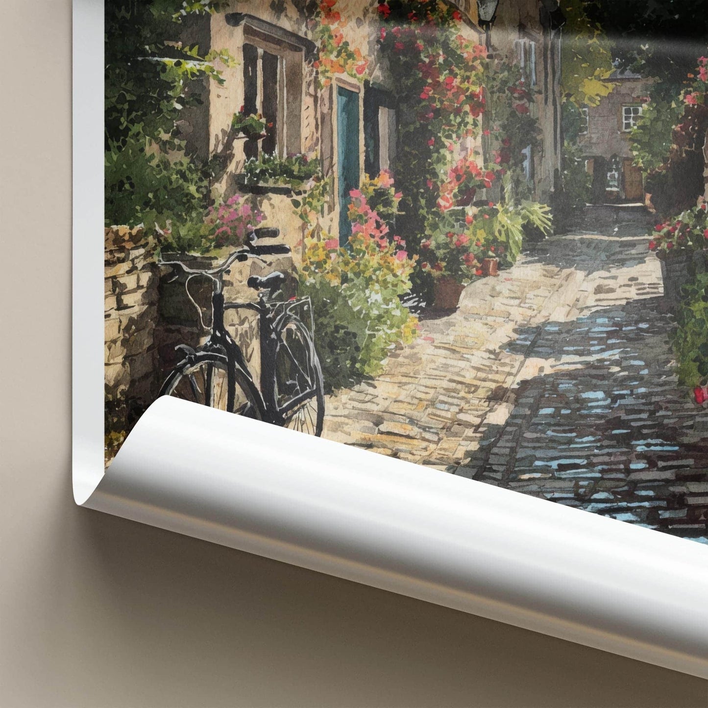 Cotswolds Poster - England Travel Art - Rustic Village Lane Wall Decor