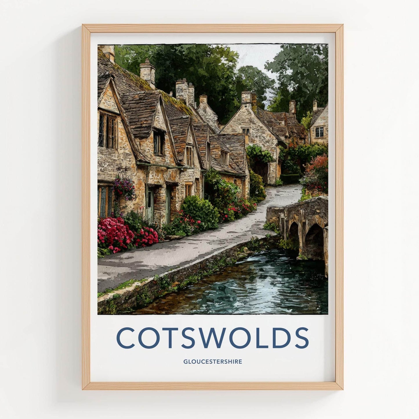 Cotswolds Poster - United Kingdom Travel Art - Charming Village Stream Home Decor