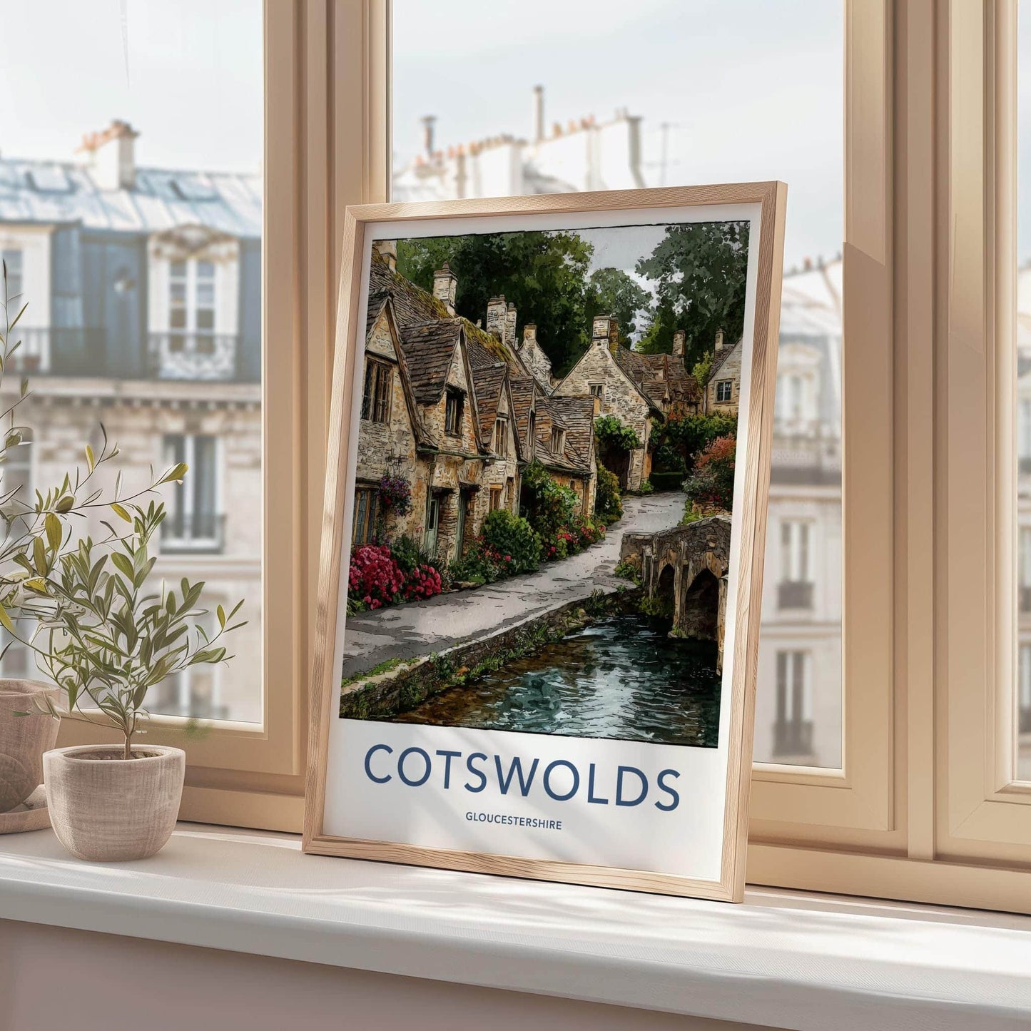 Cotswolds Poster - United Kingdom Travel Art - Charming Village Stream Home Decor