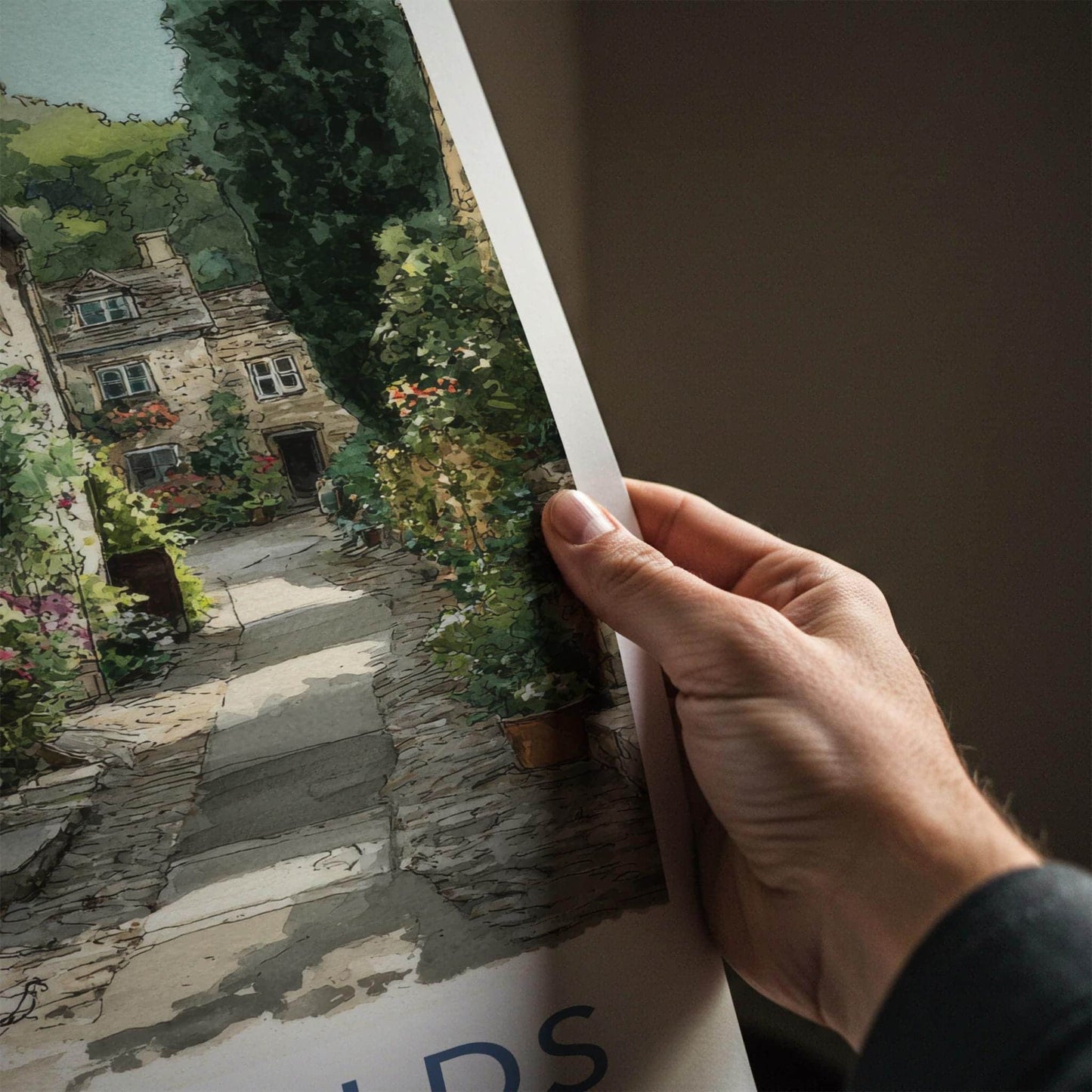 Cotswolds Poster - United Kingdom Travel Art - Flowered Cottage Wall Decor