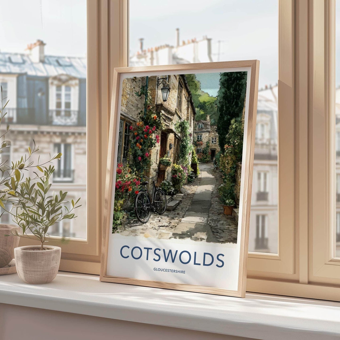 Cotswolds Poster - United Kingdom Travel Art - Flowered Cottage Wall Decor