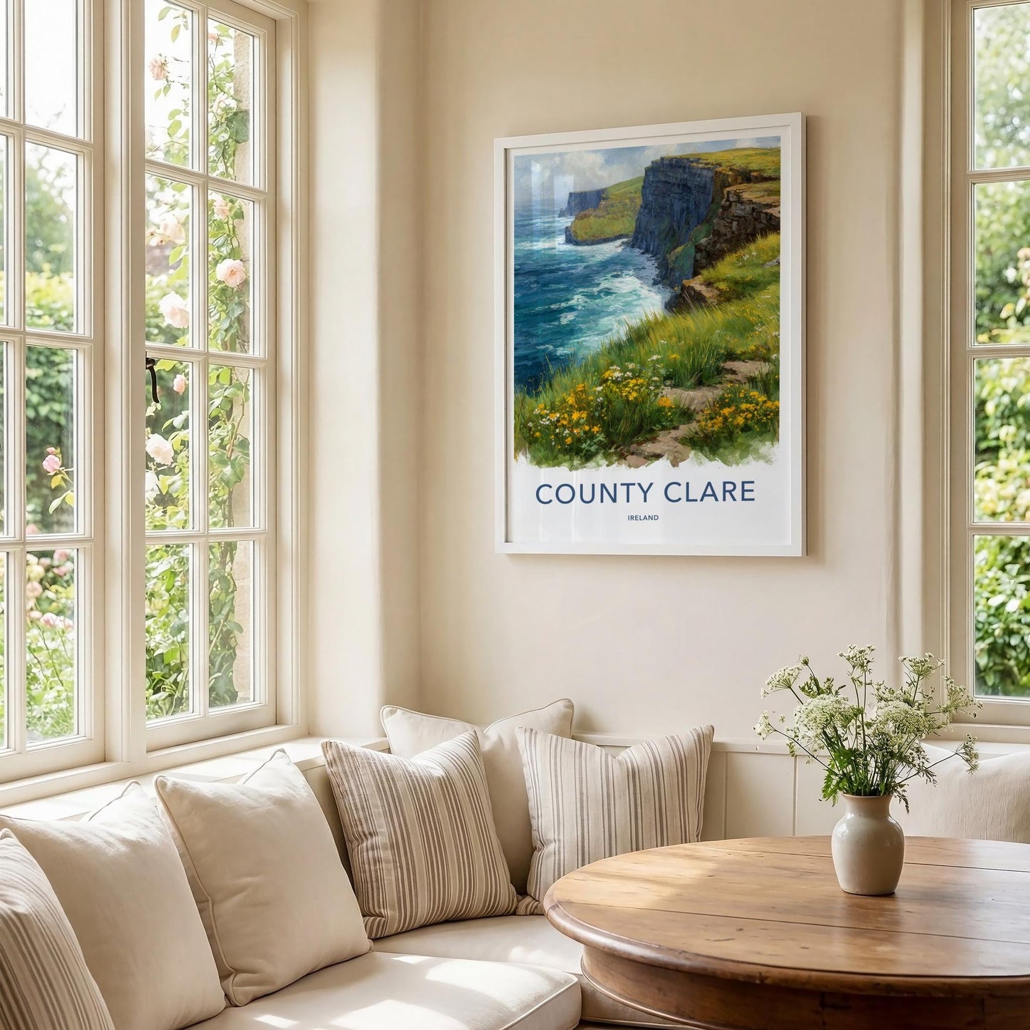 County Clare Poster - Ireland Travel Print - Grassy Cliffs Seascape Wall Decor
