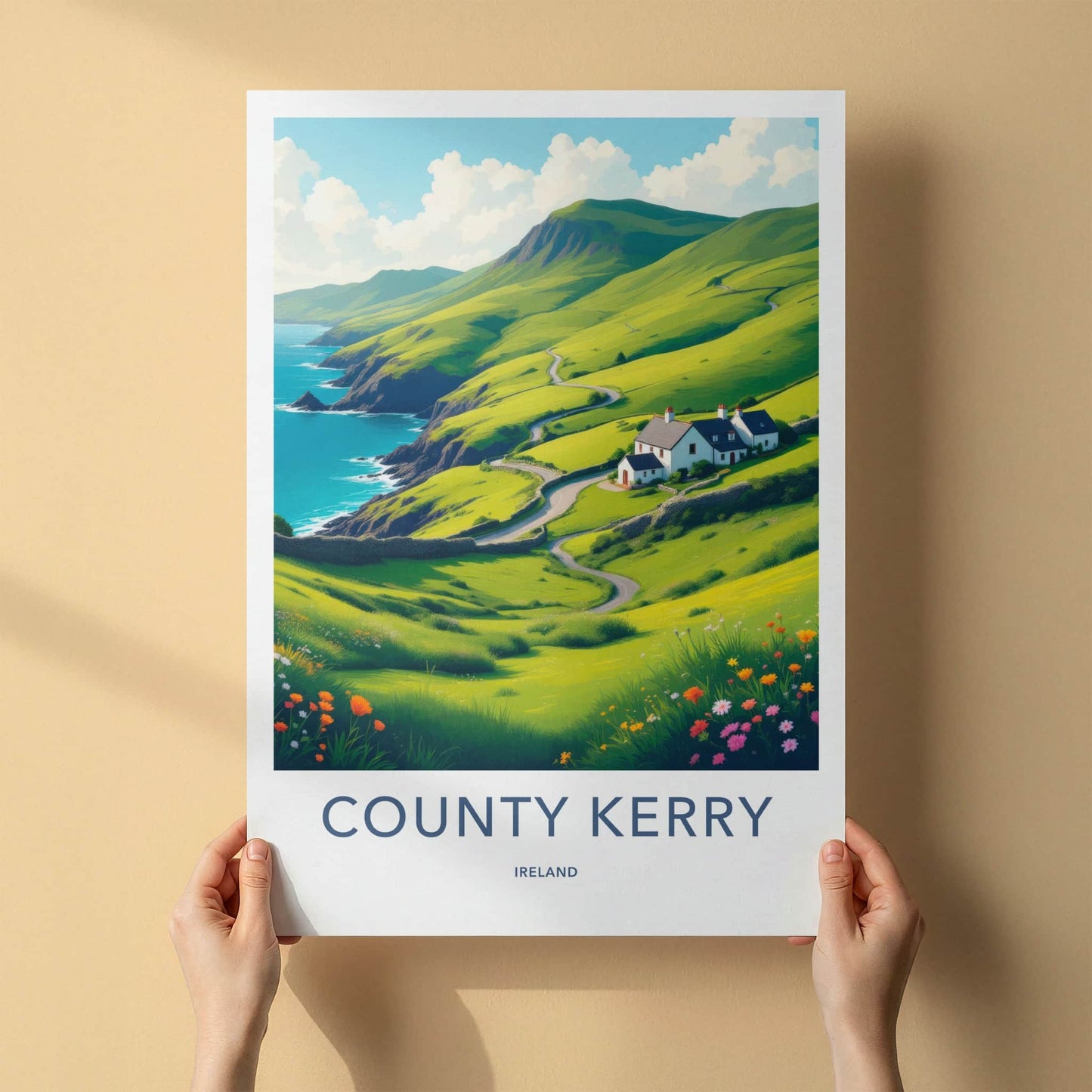 County Kerry Poster - Ireland Travel Art - Emerald Coastal Landscape Home Decor