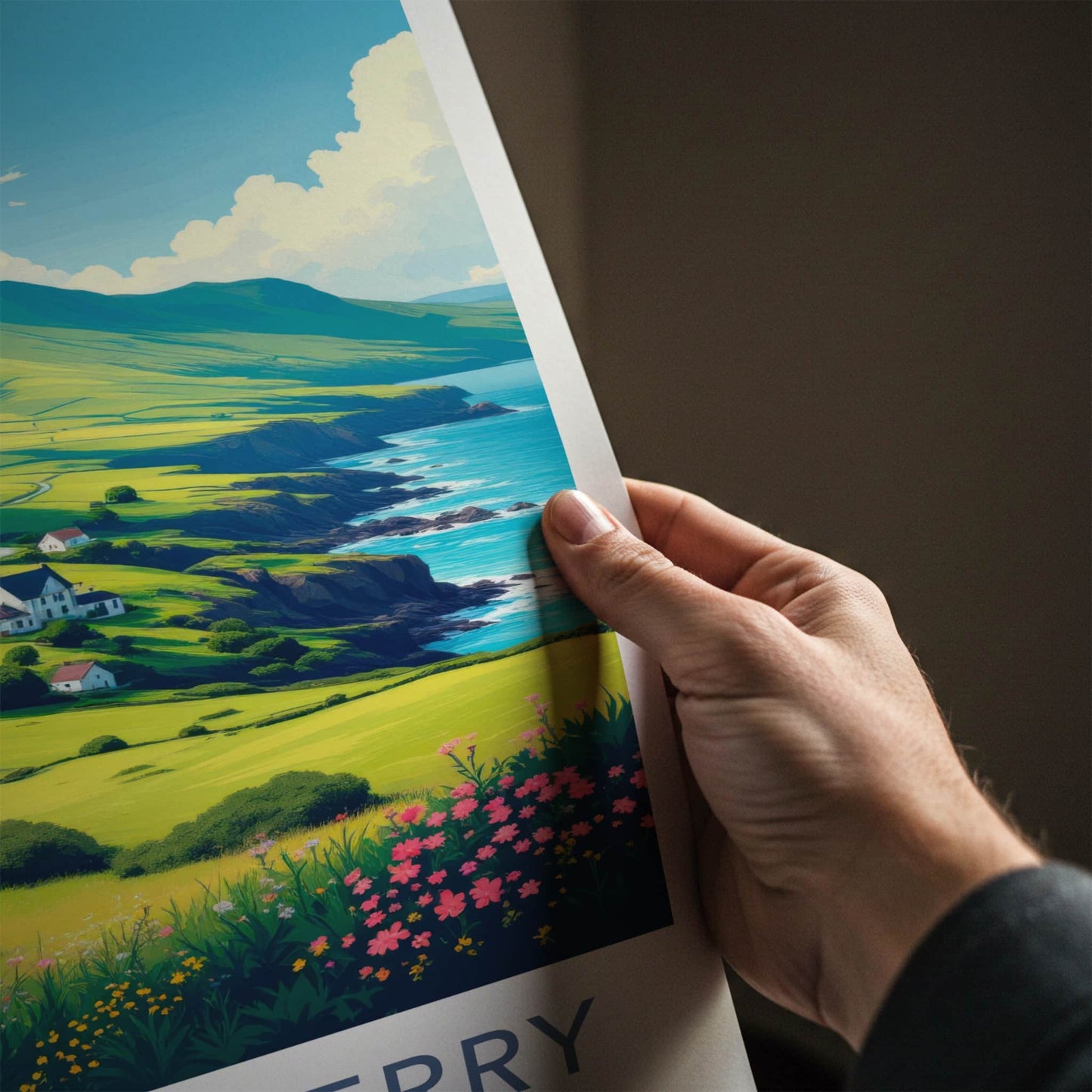 County Kerry Poster - Ireland Travel Art - Green Hilly Coast Home Decor