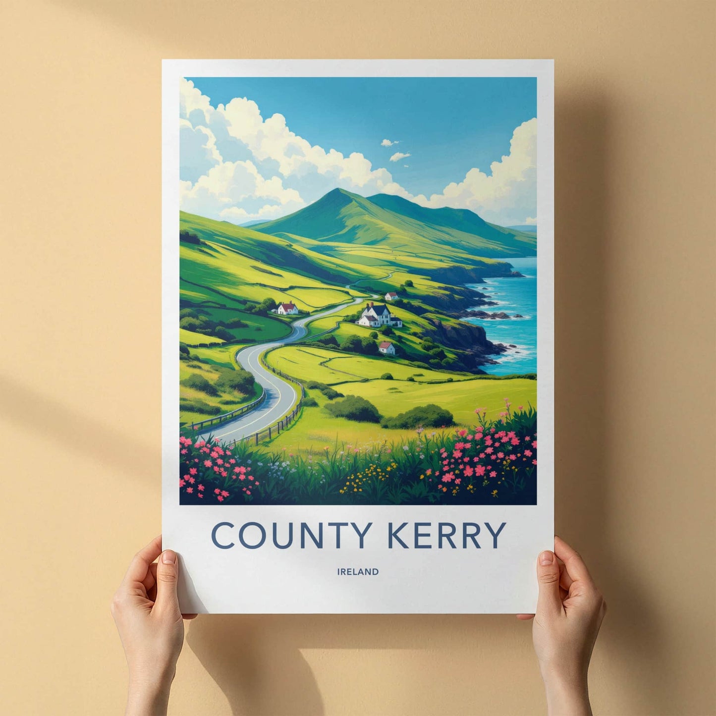 County Kerry Poster - Ireland Travel Art - Green Hilly Coast Home Decor