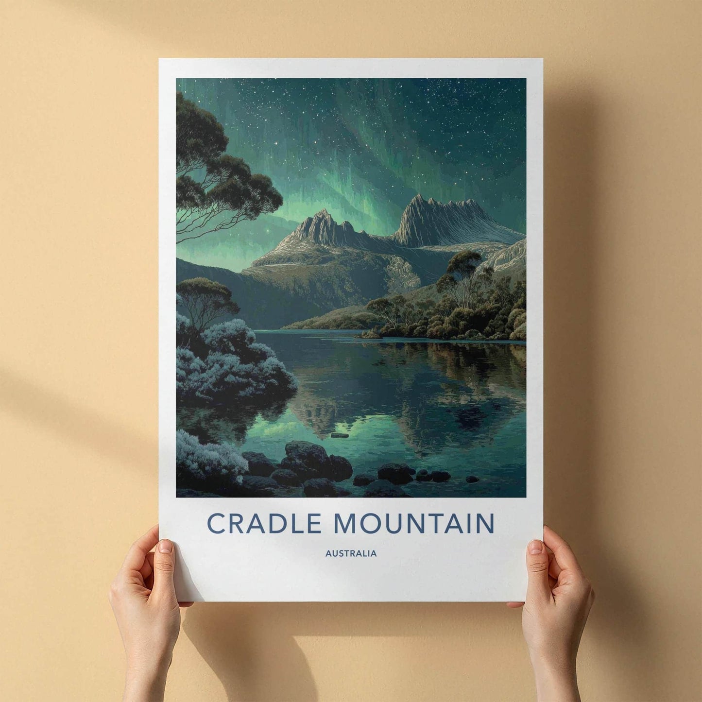 Cradle Mountain Poster - Australia Wall Art - Mountain Lake Aurora Home Decor
