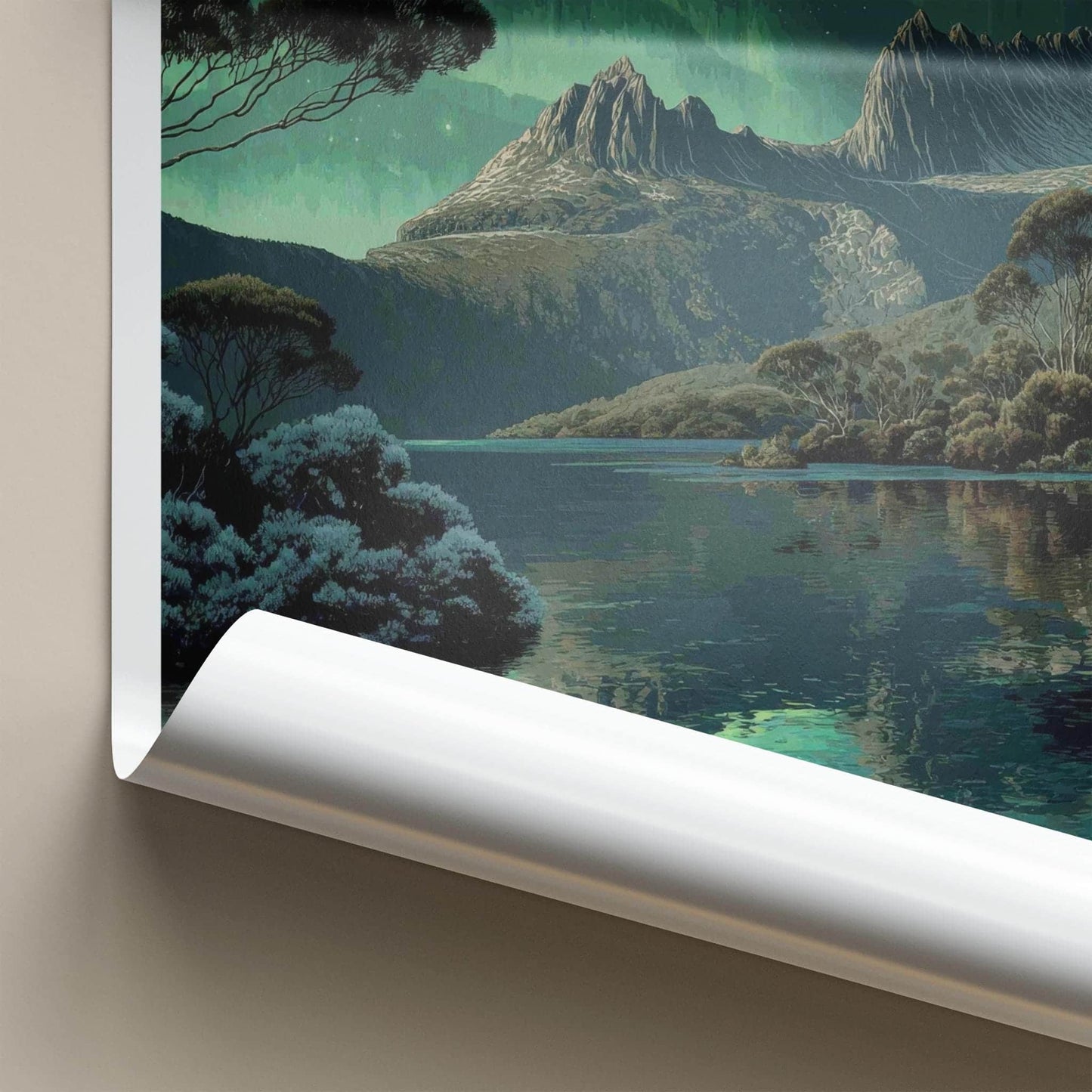 Cradle Mountain Poster - Australia Wall Art - Mountain Lake Aurora Home Decor