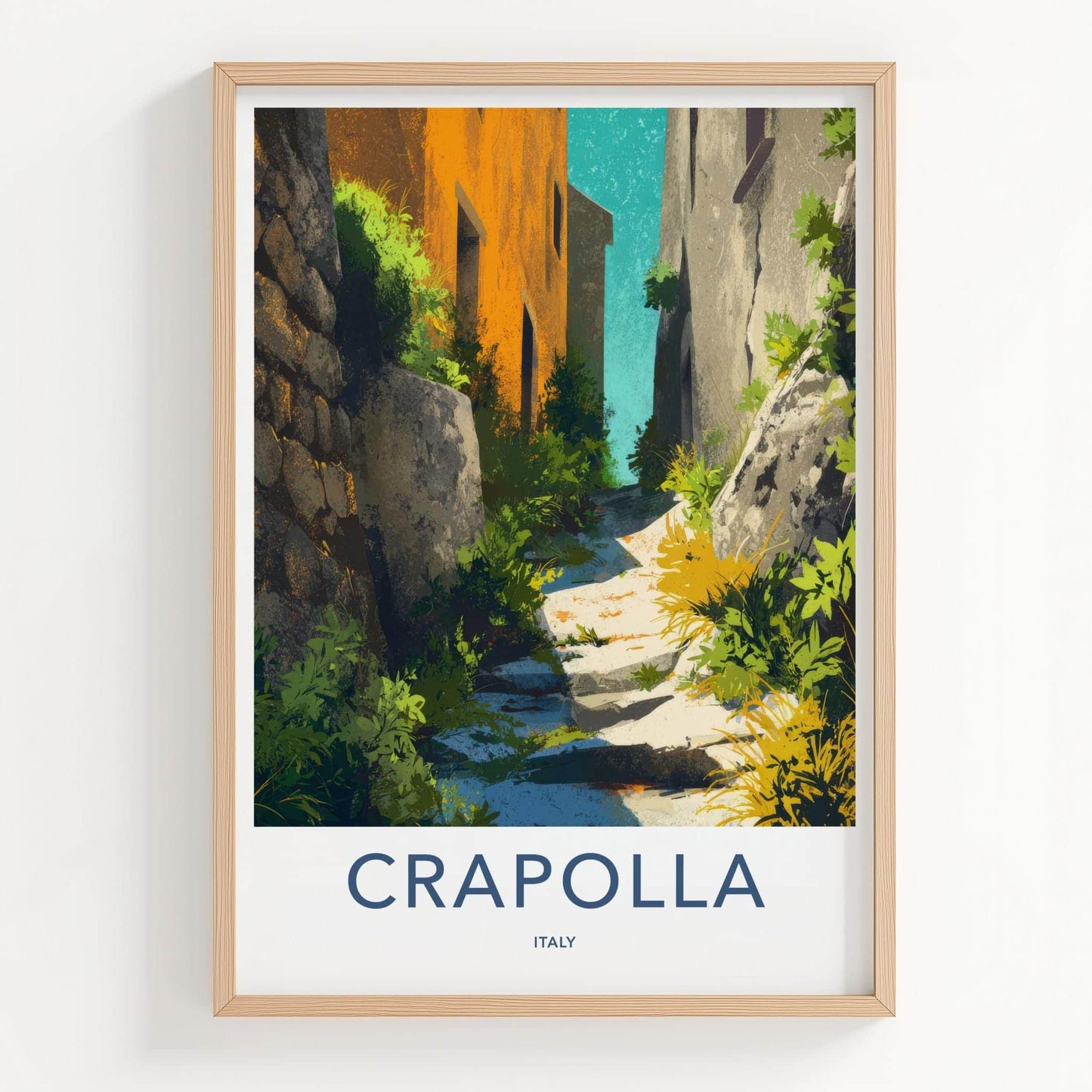 Crapolla Poster - Italy Travel Art - Mediterranean Alley Steps Wall Decor