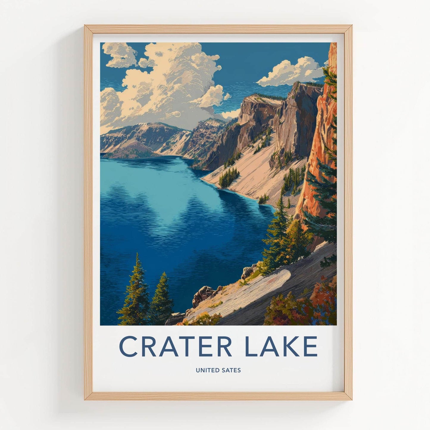 Crater Lake Poster - Oregon Scenic Art - Blue Lake Cliffs Home Decor