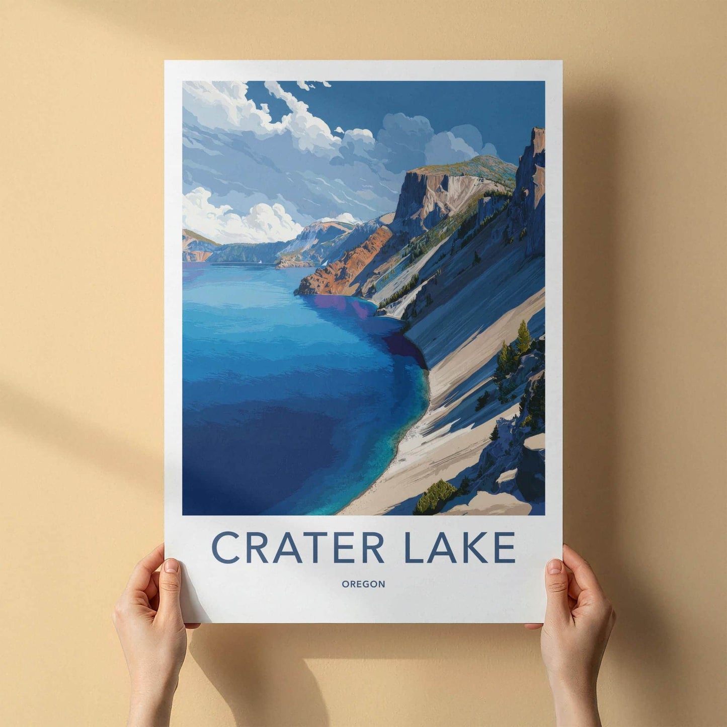Crater Lake Poster - Oregon Scenic Art - Majestic Lake Cliffs Home Decor