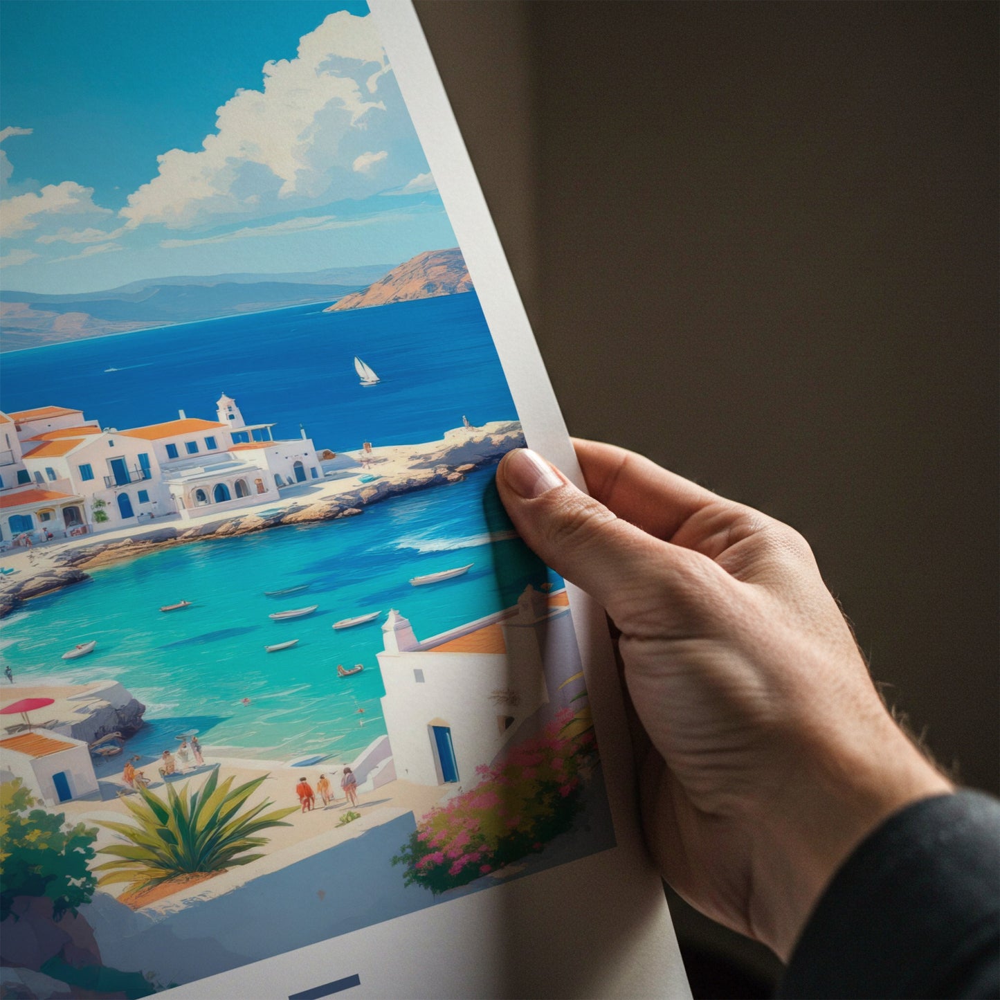 Crete Poster - Greece Travel Art - Whitewashed Seaside Village Home Decor