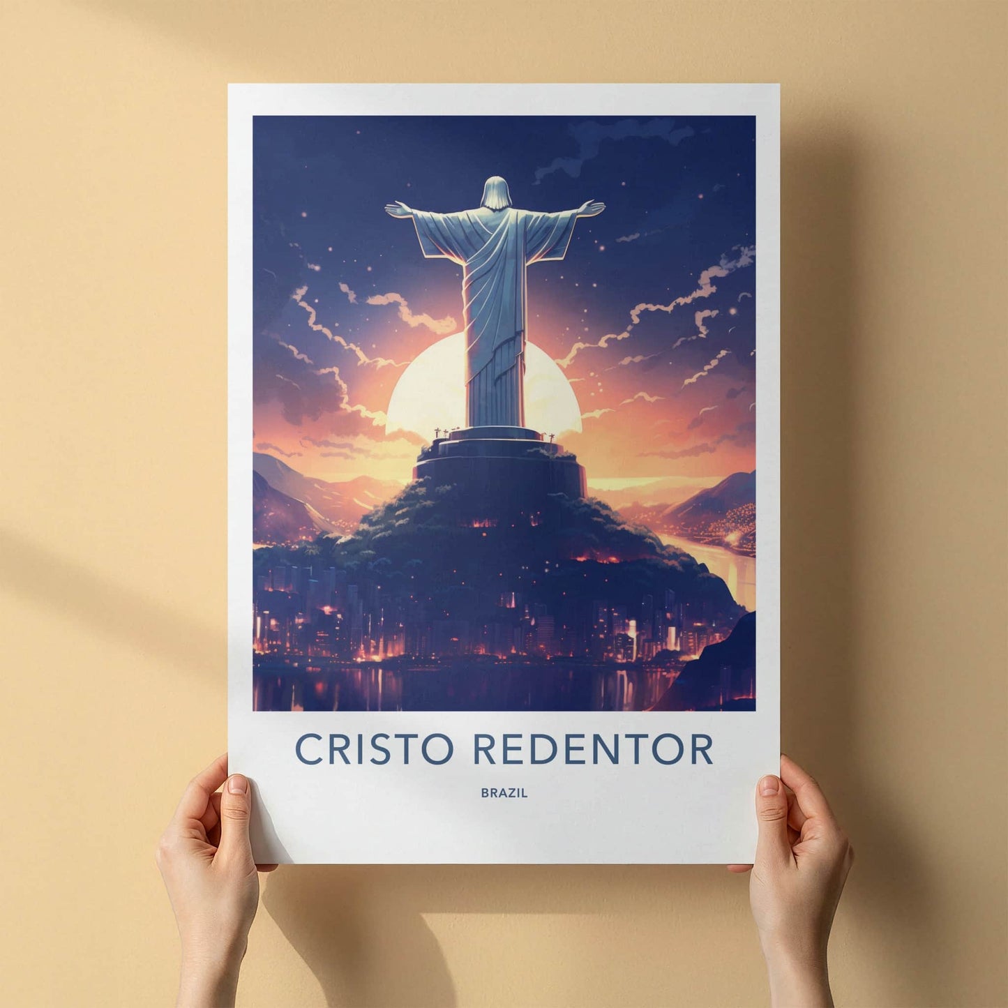 Cristo Redentor Poster - Brazil Travel Art - Redeemer Statue Sunset Wall Decor