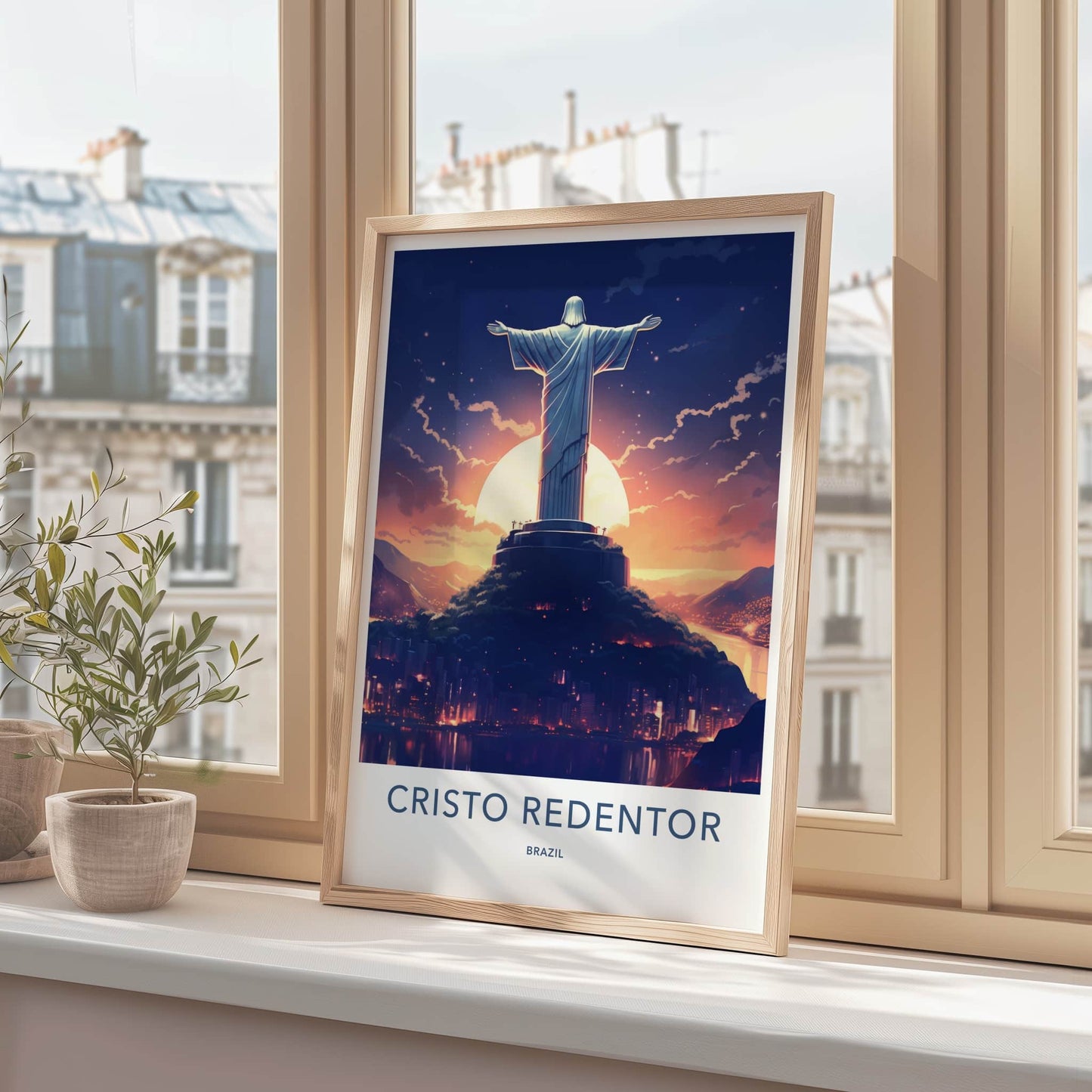 Cristo Redentor Poster - Brazil Travel Art - Redeemer Statue Sunset Wall Decor