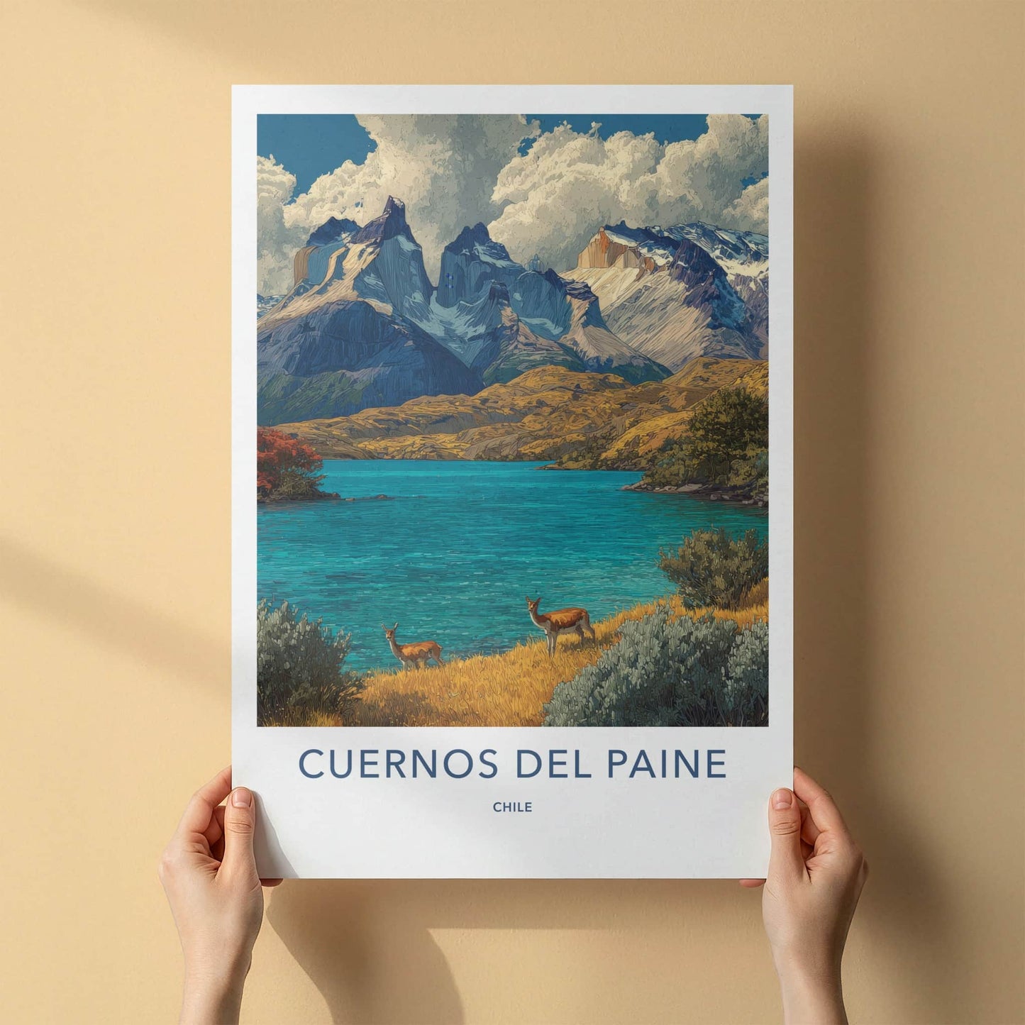 Cuernos del Paine Poster - Chile Travel Print - Majestic Mountain Lake Home Art