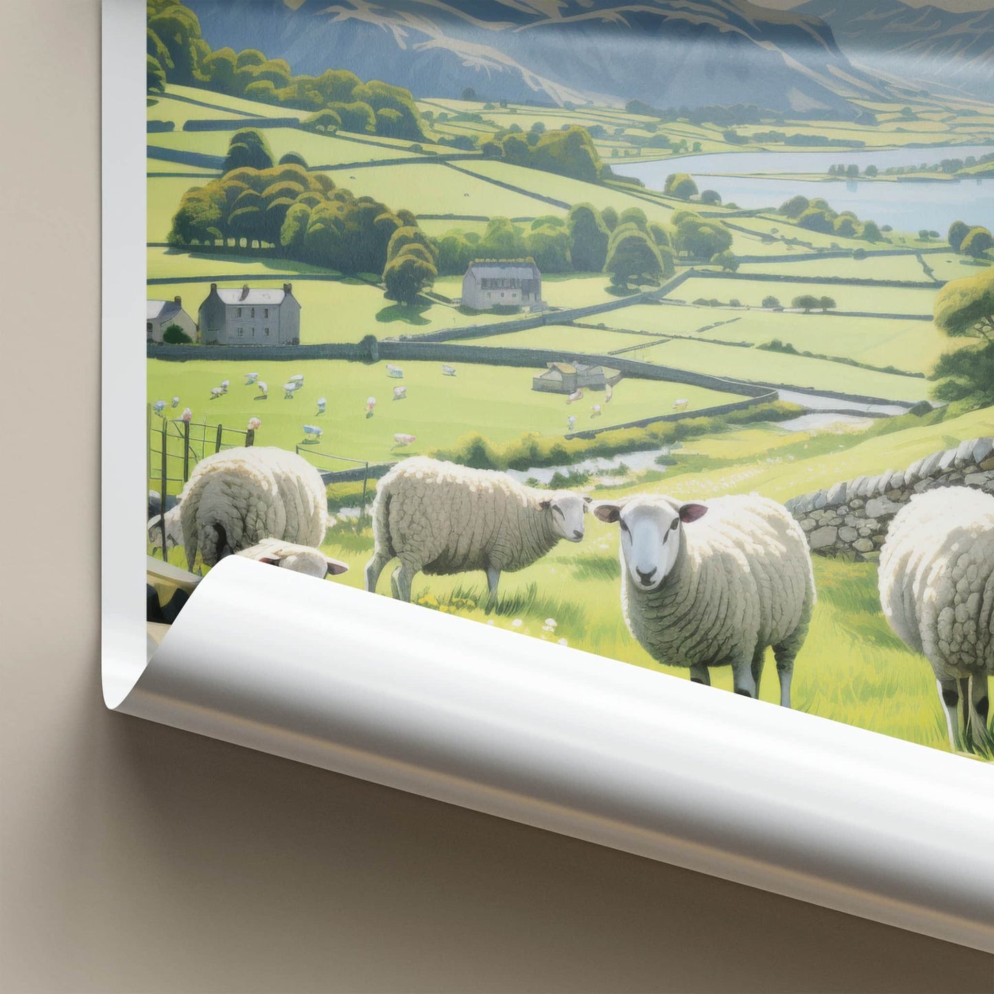 Cumbria Poster - England Framed Art - Grazing Sheep Hills Gallery Art