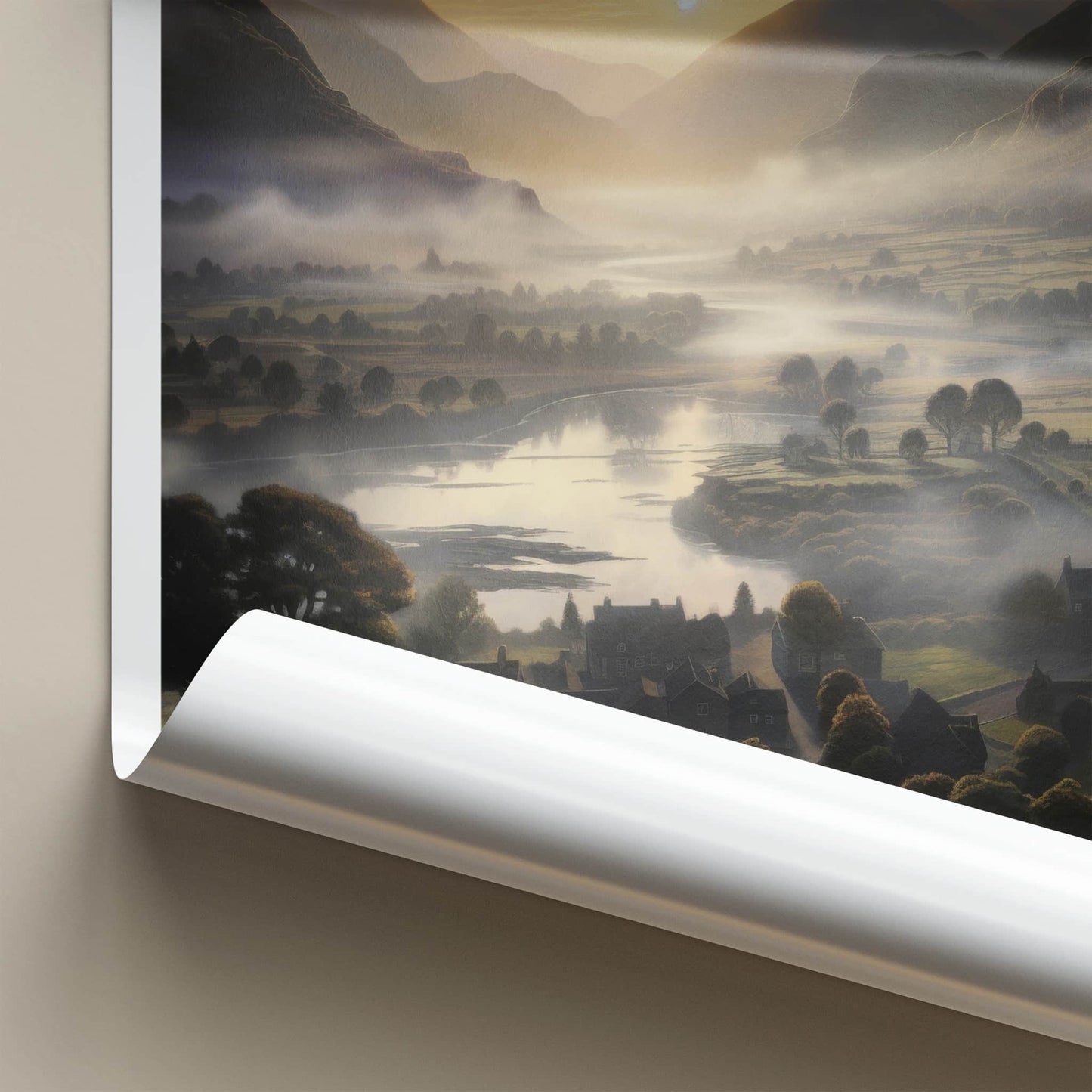 Cumbria Poster - England Travel Art - Misty Valley Village Home Decor