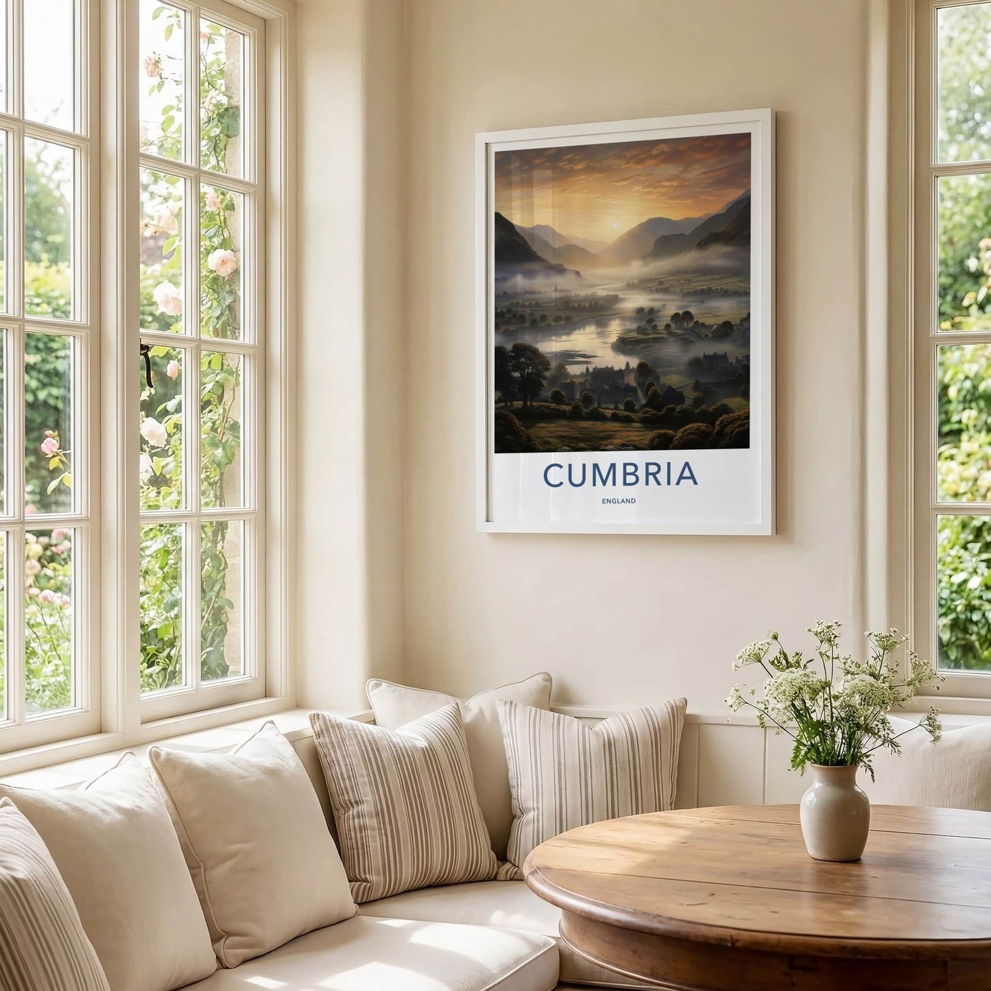 Cumbria Poster - England Travel Art - Misty Valley Village Home Decor
