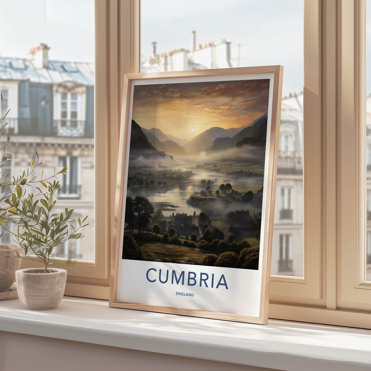 Cumbria Poster - England Travel Art - Misty Valley Village Home Decor