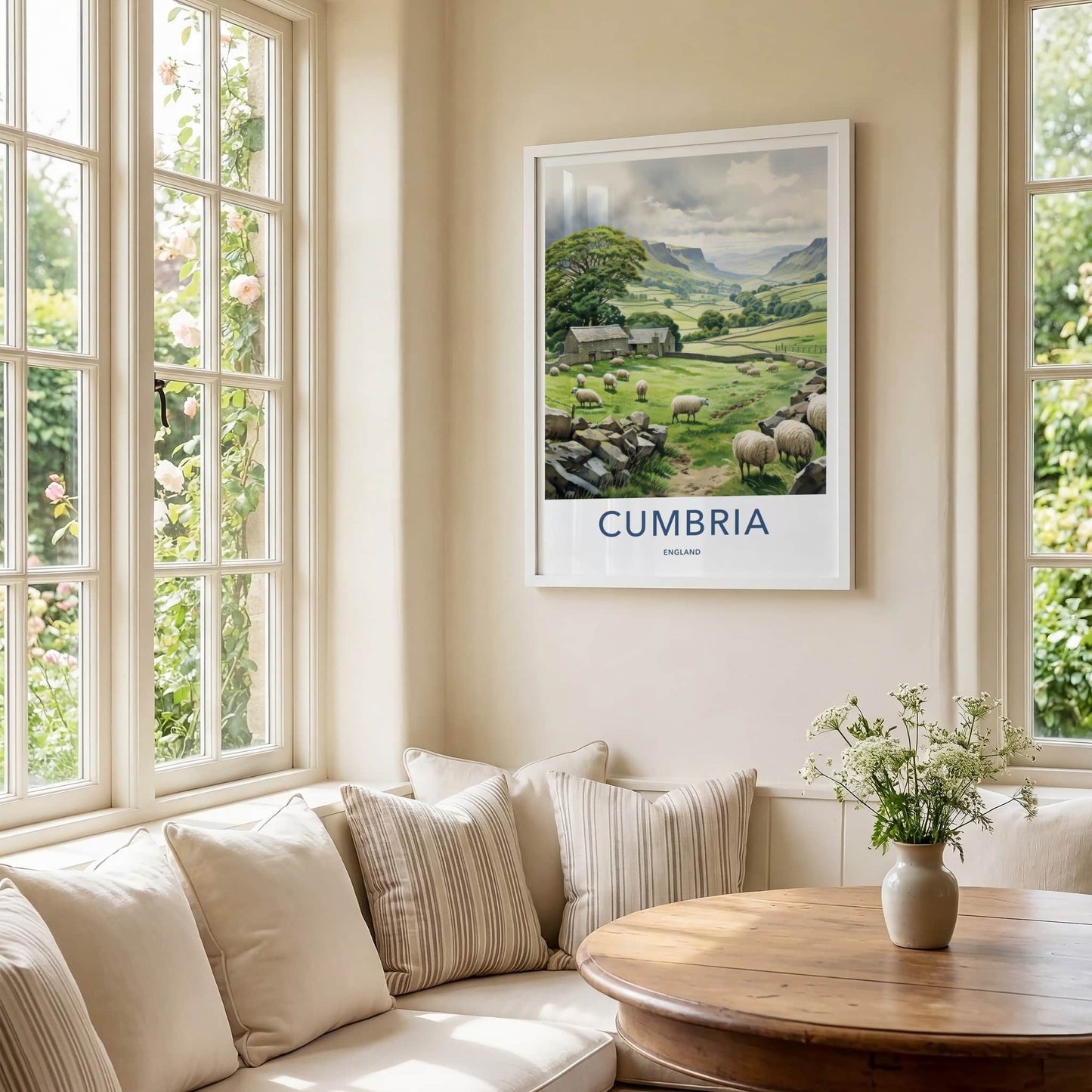 Cumbria Poster - England Travel Art - Rural valley sheep Home Decor