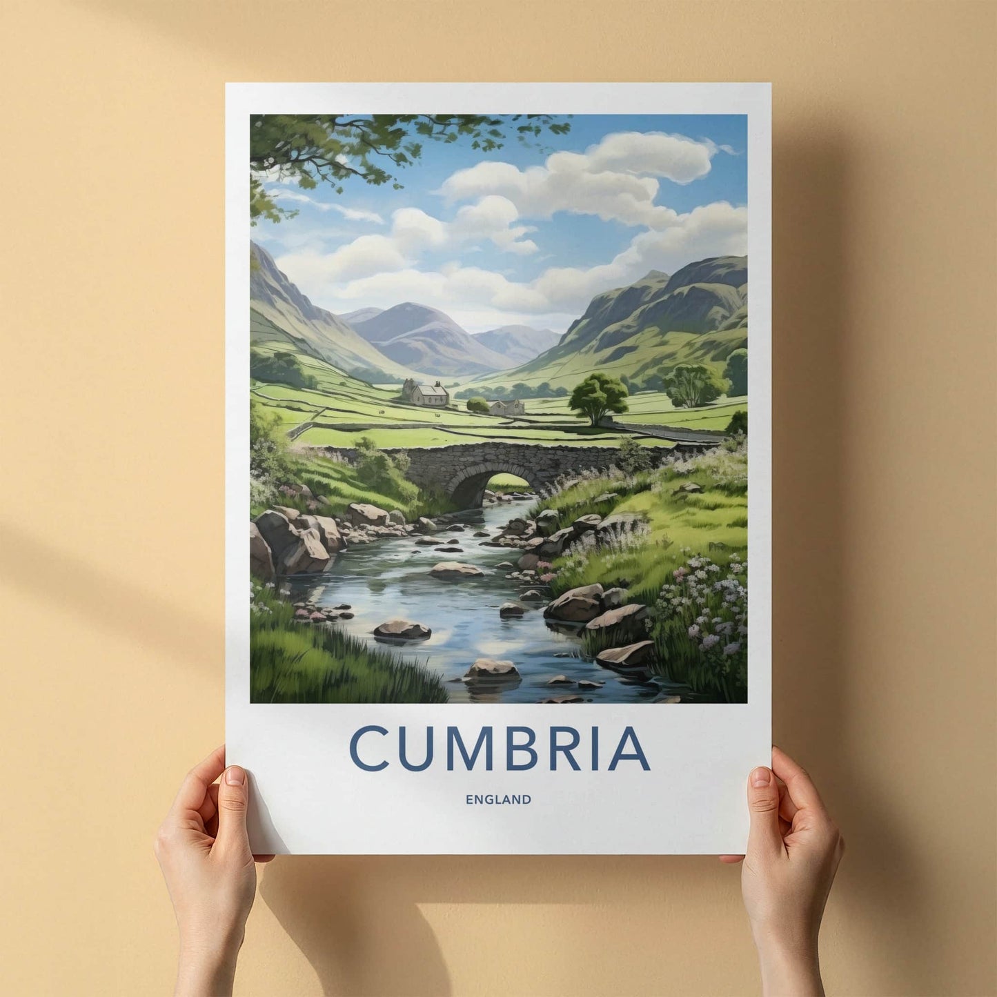 Cumbria Poster - England Wall Art - Stone Bridge River Home Decor